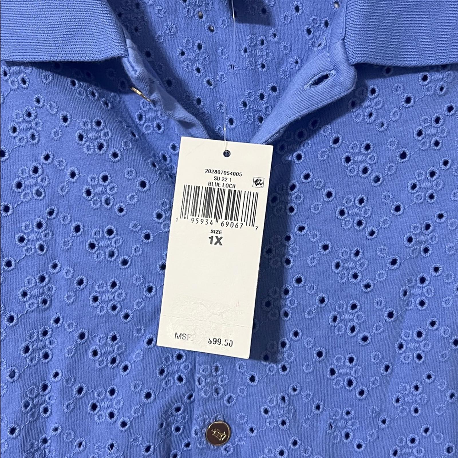 Lauren Ralph Lauren Blue Eyelet Logo Short Sleeve Collared Polo Top Size 1X NWT