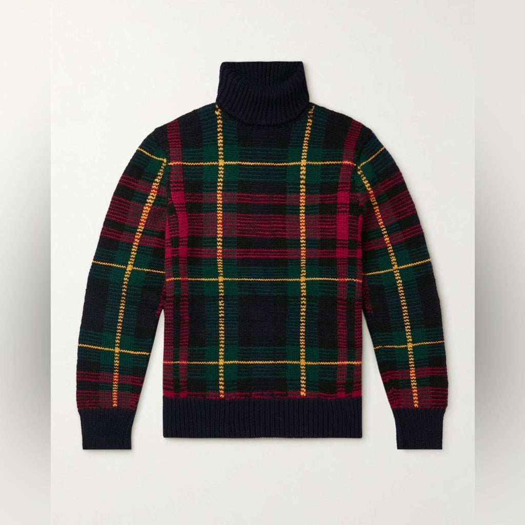NWT Polo Ralph Lauren Checked Wool Rollneck Sweater, Size XS New w/Tag $998