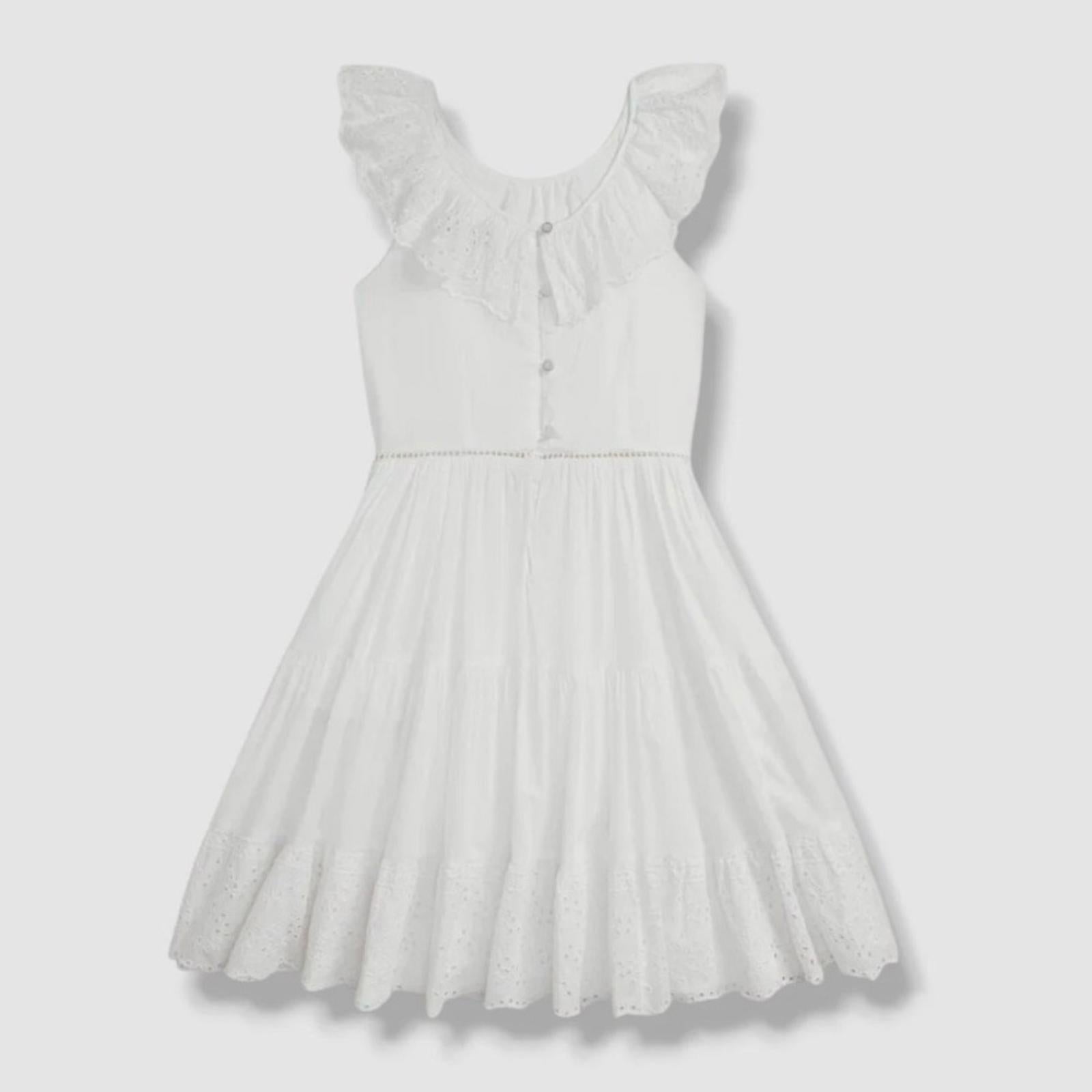 Polo Ralph Lauren White Tonal Eyelet Trim Day A-Line Dress, Size 14, NWT