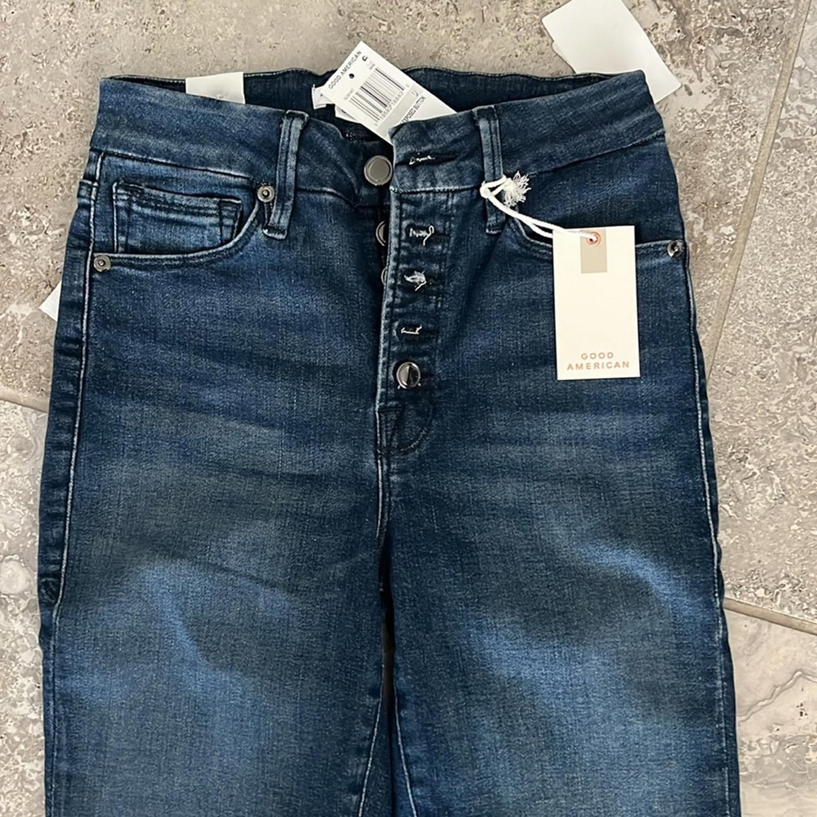 Good American Skinny High Rise Button Fly Ankle Jeans in Blue Size 0/25 New wTag