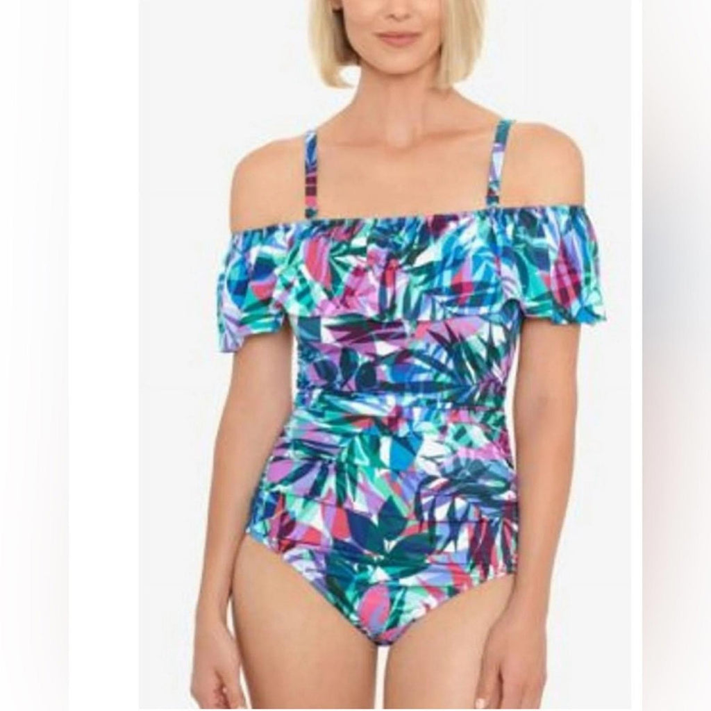 Swim Solutions Off-The-Shoulder Tummy-Control One-Piece Swimsuit, Size 16 NWT