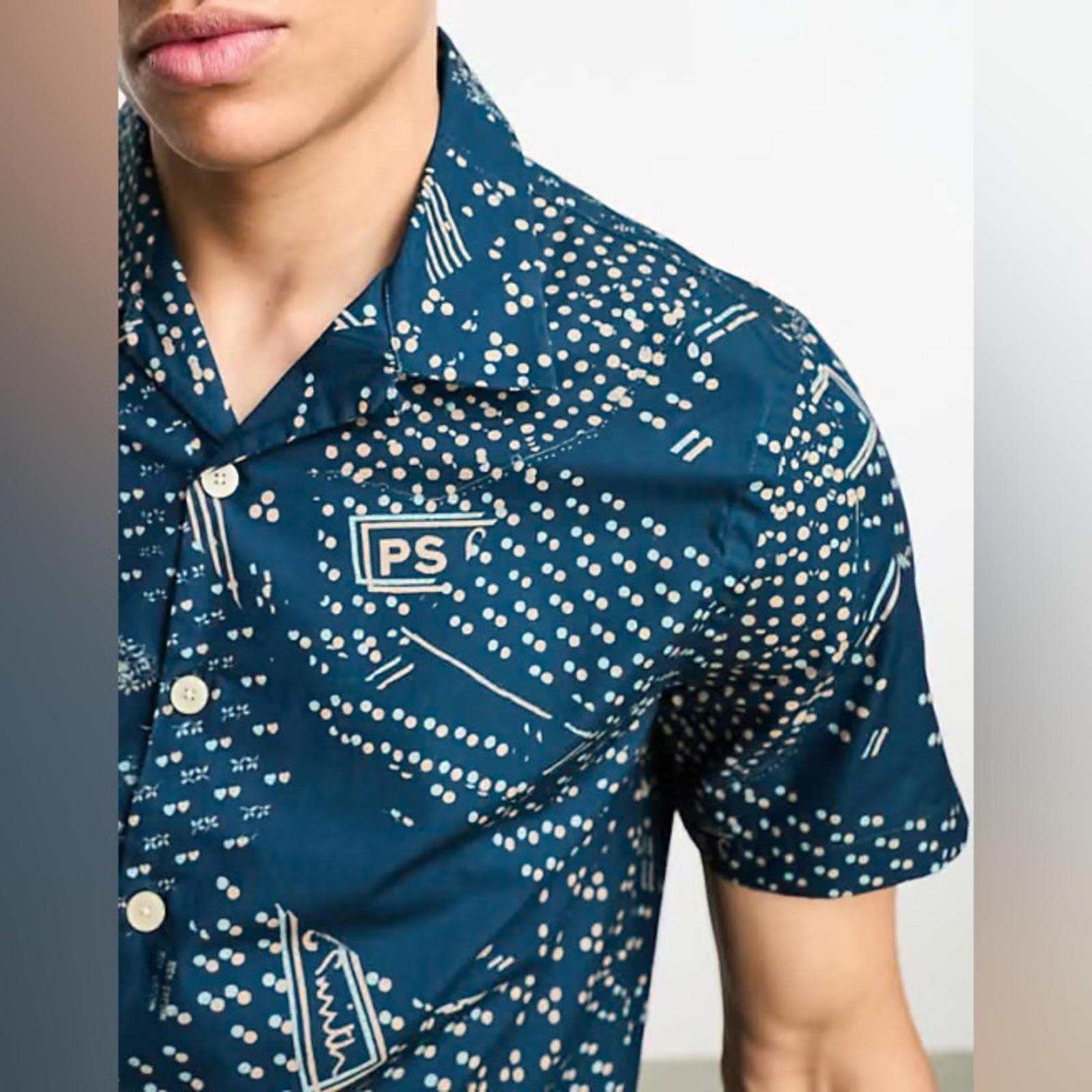 PS Paul Smith Doodle Pattern Short Sleeve Shirt in Dark Blue Size S New w/Tag