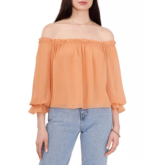 1.State xRevolve Off-The-Shoulder Peplum Blouse in Toasted Nut, New, Size S