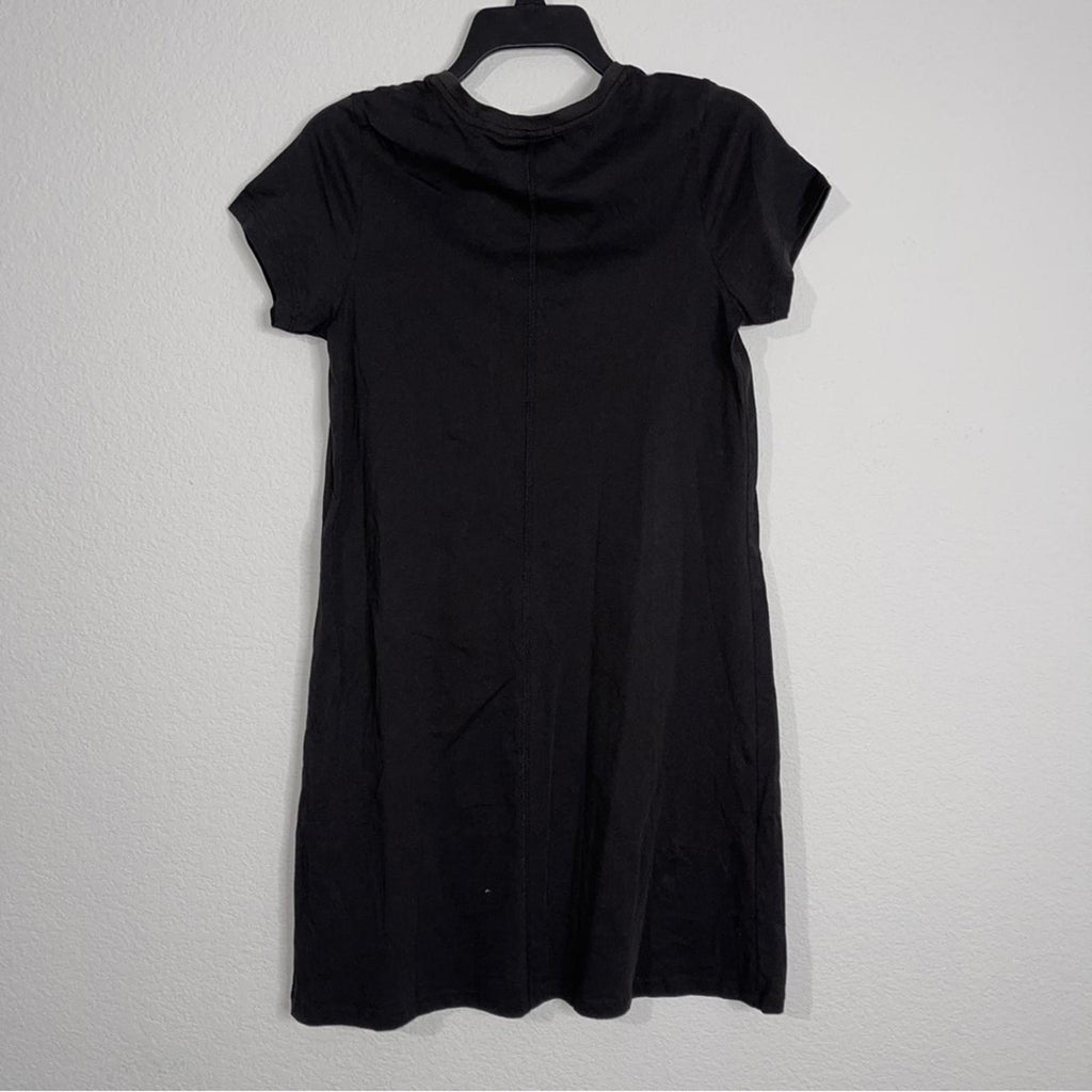 ATM Cotton Jersey V-Neck Mini T-Shirt Dress in Black, Size XS NEW w/Tag $195