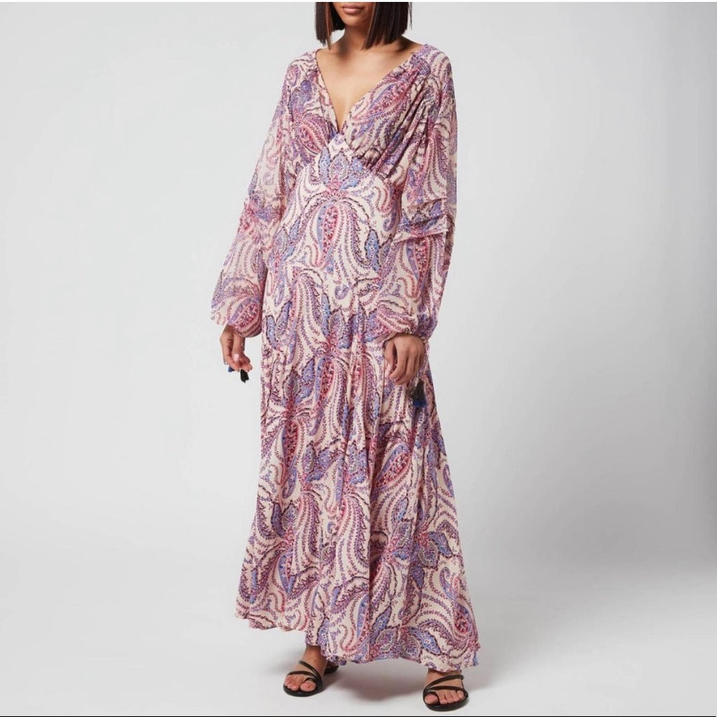 Free People Mirage Boho Printed Blouson Sleeve Maxi Dress, Size 4, New w/Tag