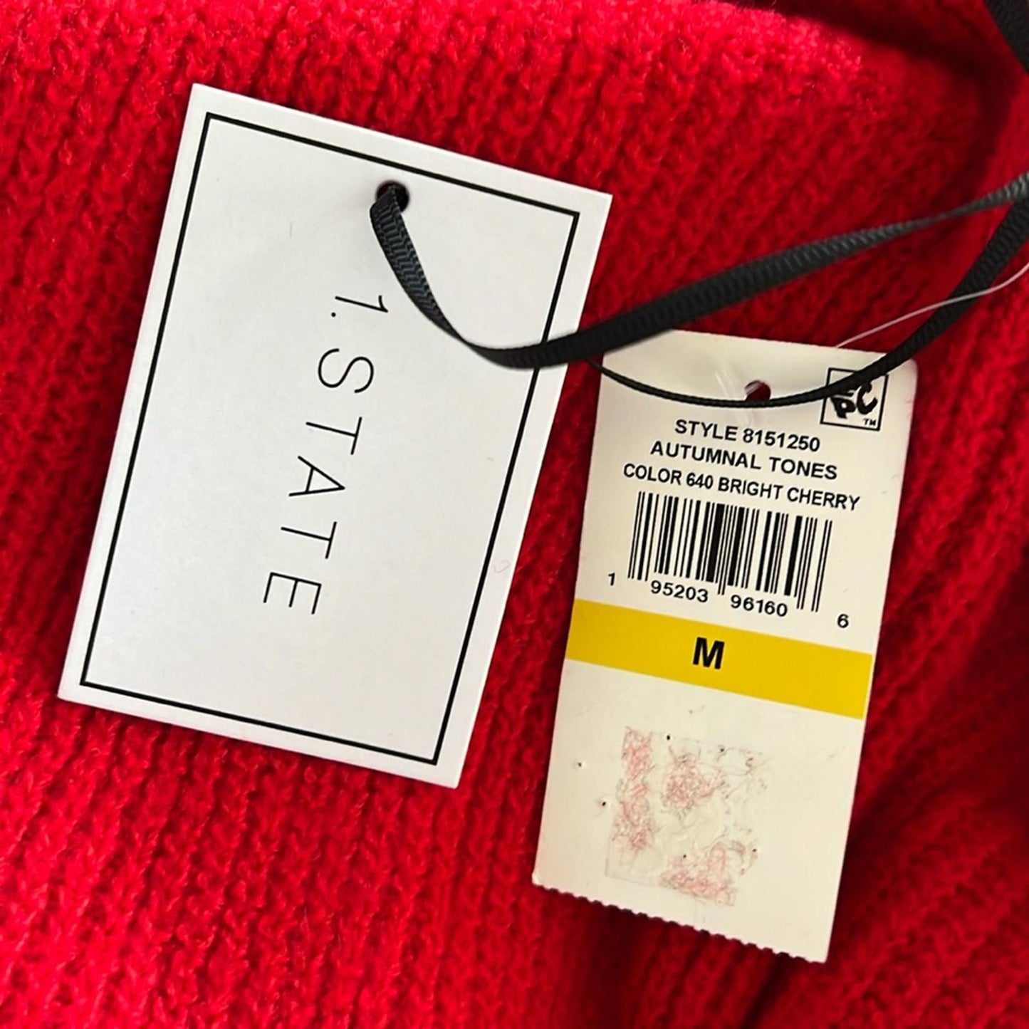 1.STATE Balloon Sleeve Crewneck Rib Sweater in Red, New, Size M