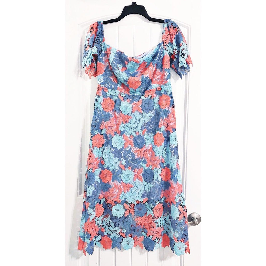 Sam Edelman Lace Three-Tone Off-the-Shoulder Dress,  Blue/Pink Size 8 New w/Tag