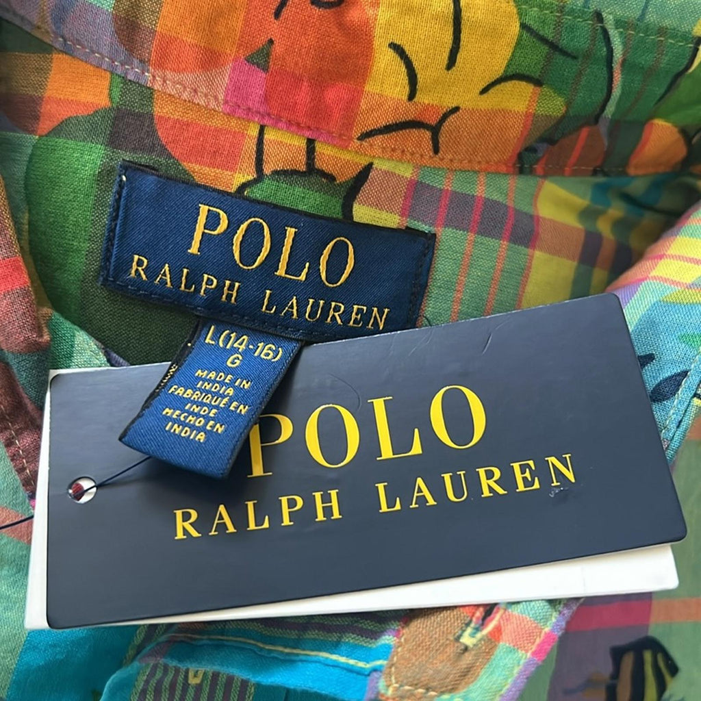 Polo by Ralph Lauren Tropical-Print Cotton Madras Shirt, Size L(14-16) NEW w/Tag