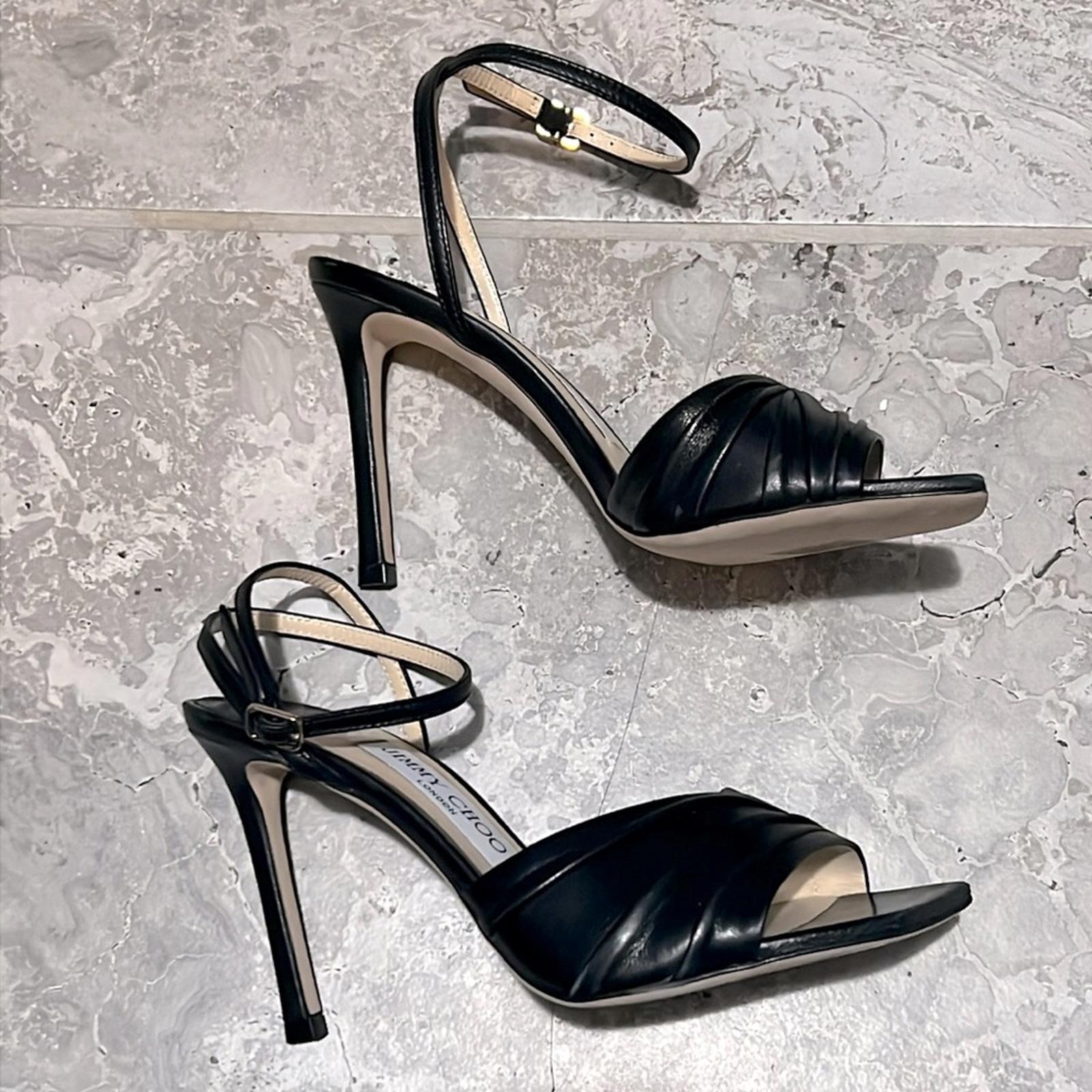 Jimmy Choo Basil Ankle Strap High Heel Black Sandals, Size 35 NEW in Box+DustBag