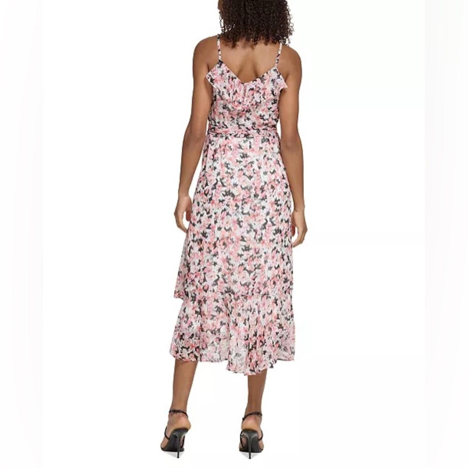 Karl Lagerfeld Paris Floral Ruffled Tie-Waist Chiffon Midi Dress, Size 16 NWT