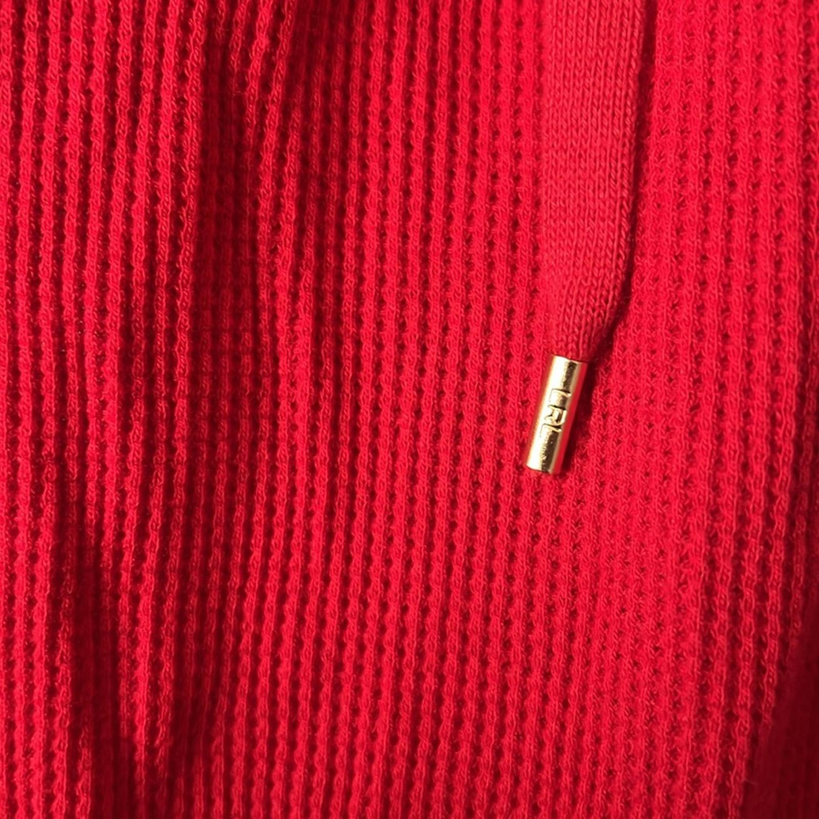 Lauren Ralph Lauren RED Thermal Tie Hooded Waffle Knit Cardigan Size XL NEW