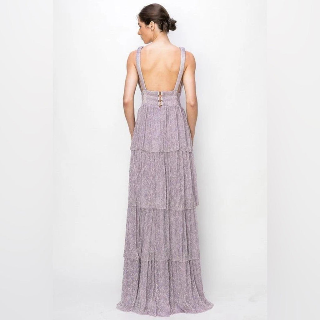 Sabina Musayev Alpha Pleated Knit Layered Maxi Dress, Lilac/Purple Size XL NEW