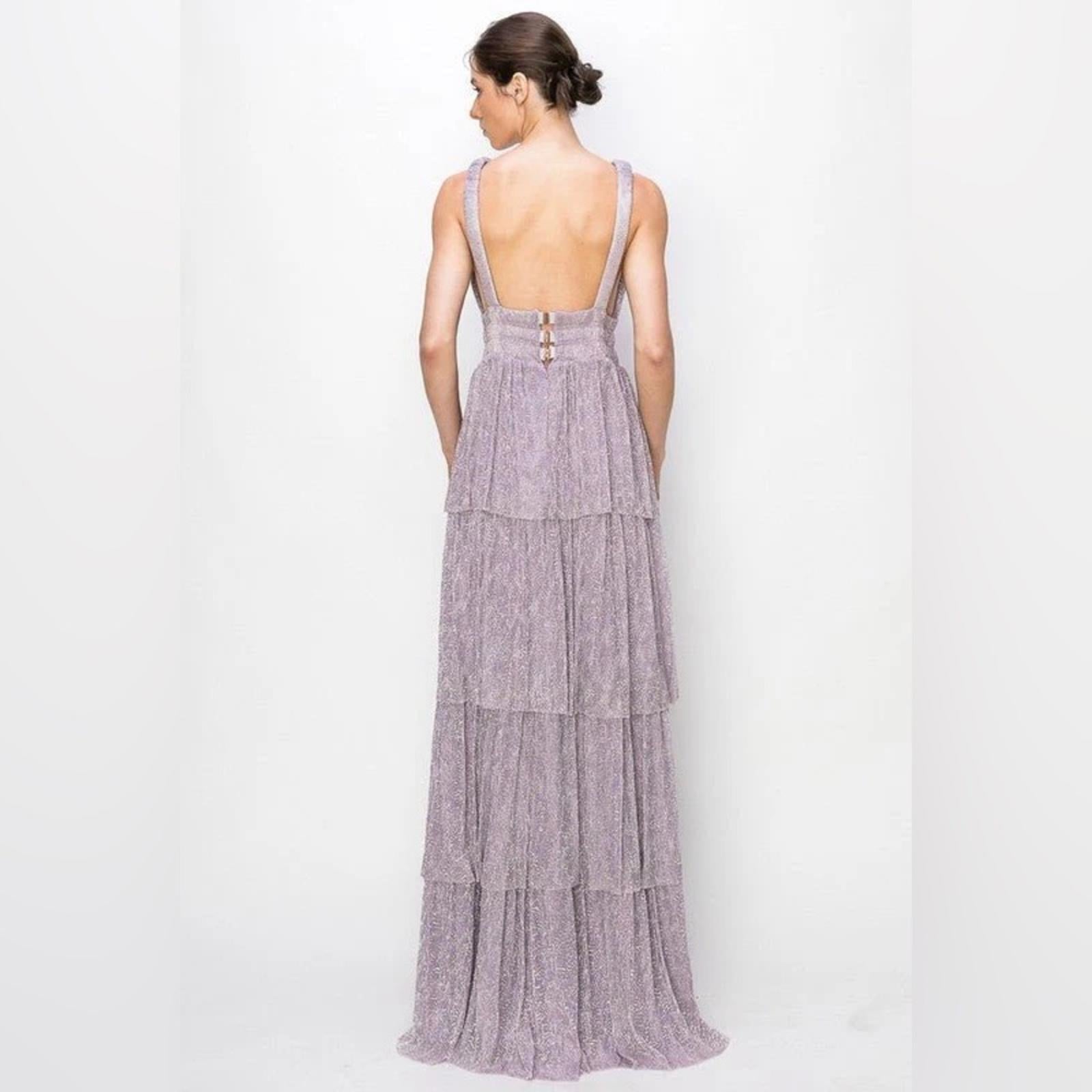 Sabina Musayev Alpha Pleated Knit Layered Maxi Dress, Lilac/Purple Size XL NEW