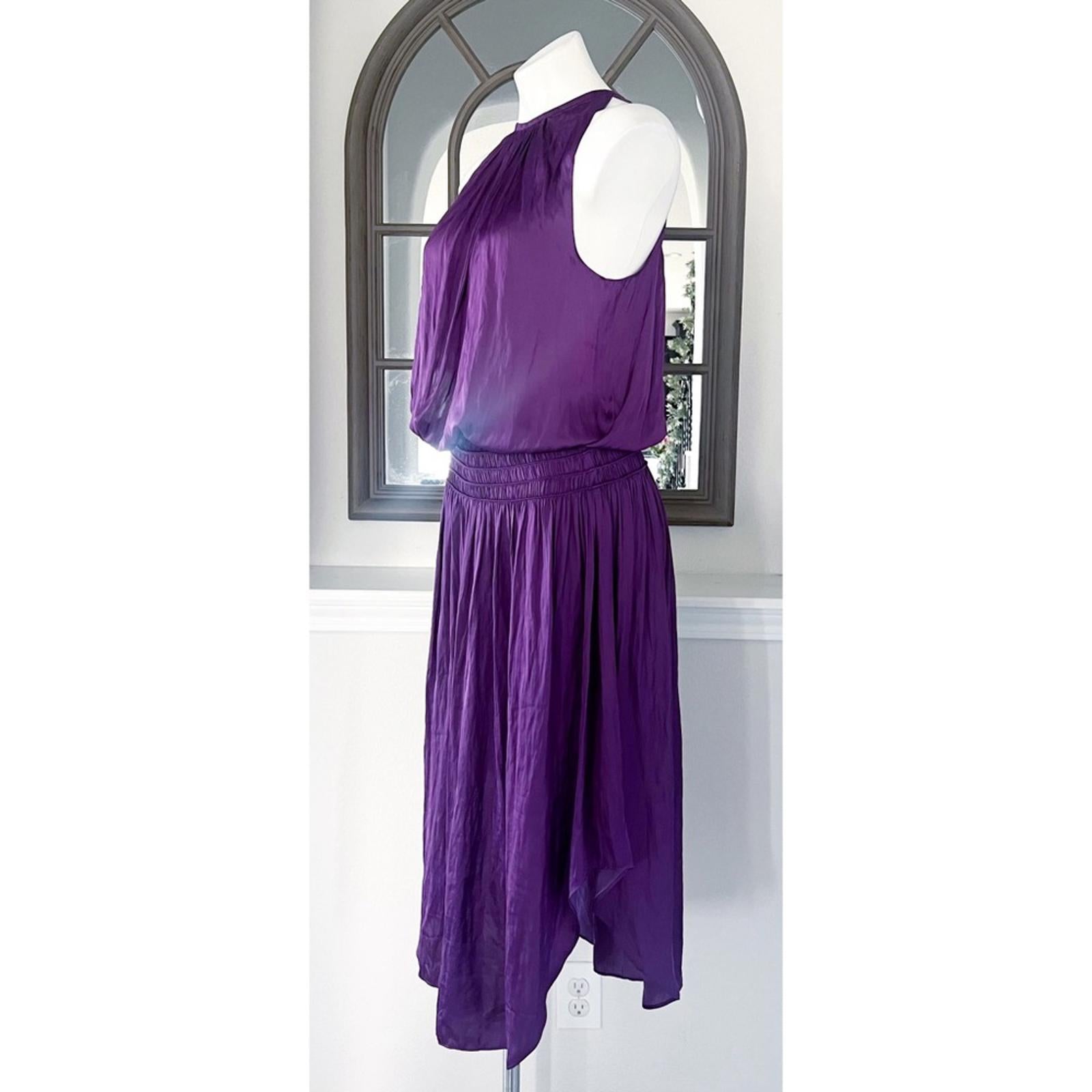 Ramy Brook Shiny Audrey Sleeveless Blouson Dress in Purple Size L New w/Tag $445