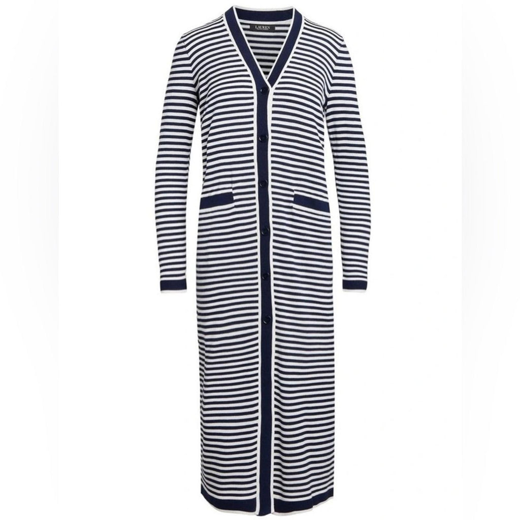 Lauren Ralph Lauren Striped Silk Blend Long Cardigan Navy Size XS New w/Tag $245