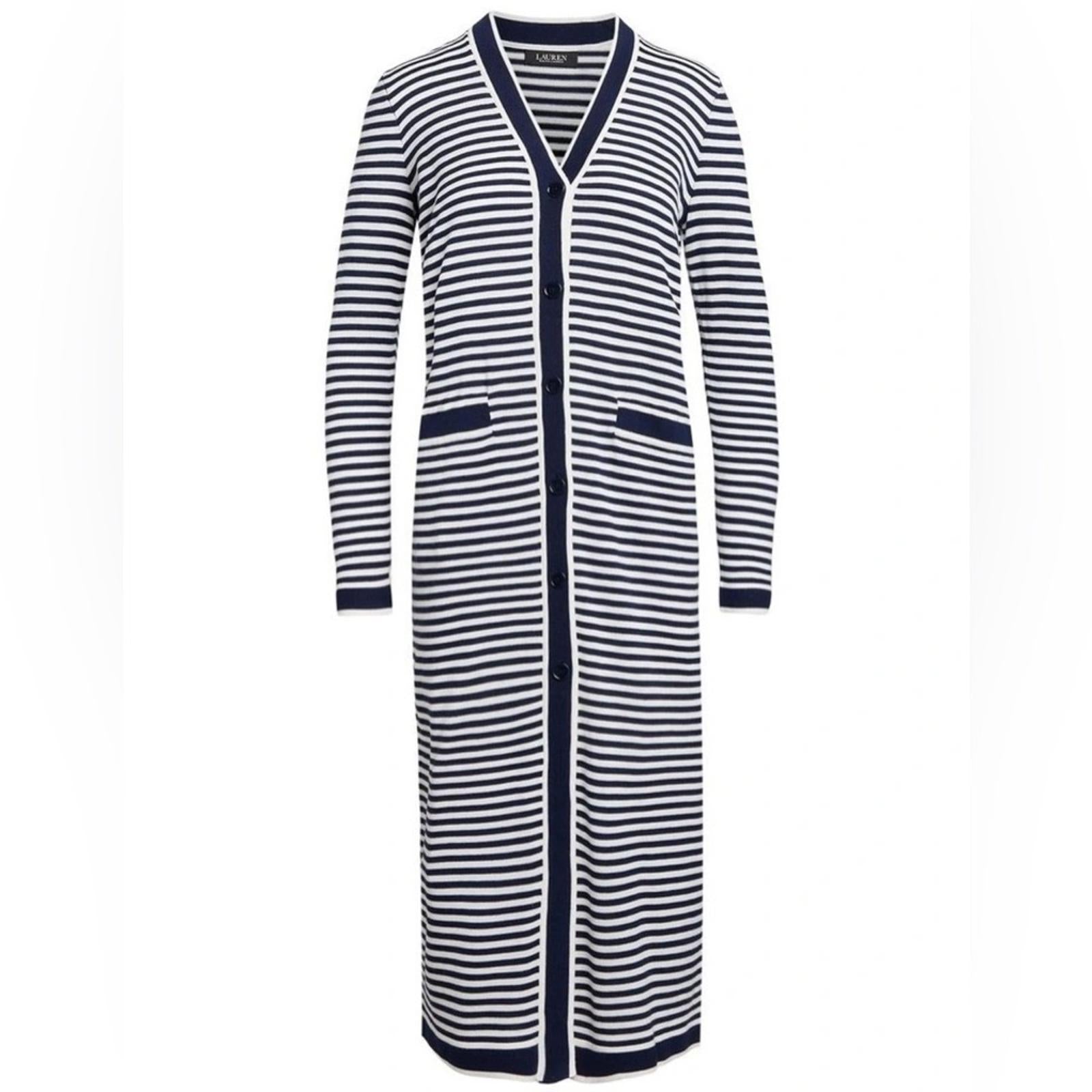Lauren Ralph Lauren Striped Silk Blend Long Cardigan Navy Size XS New w/Tag $245