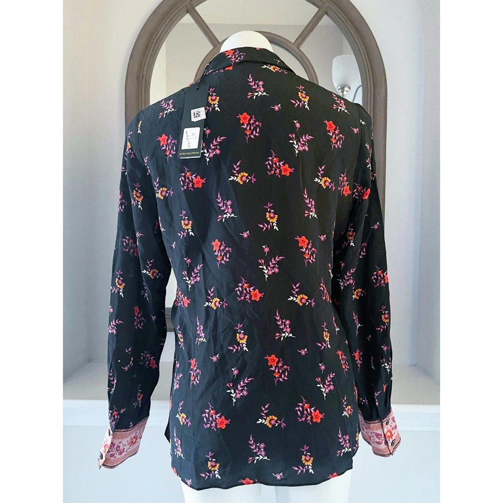 New Kobi Halperin Neo Silk Contrast Print Blouse, Size S New w/Tag $478