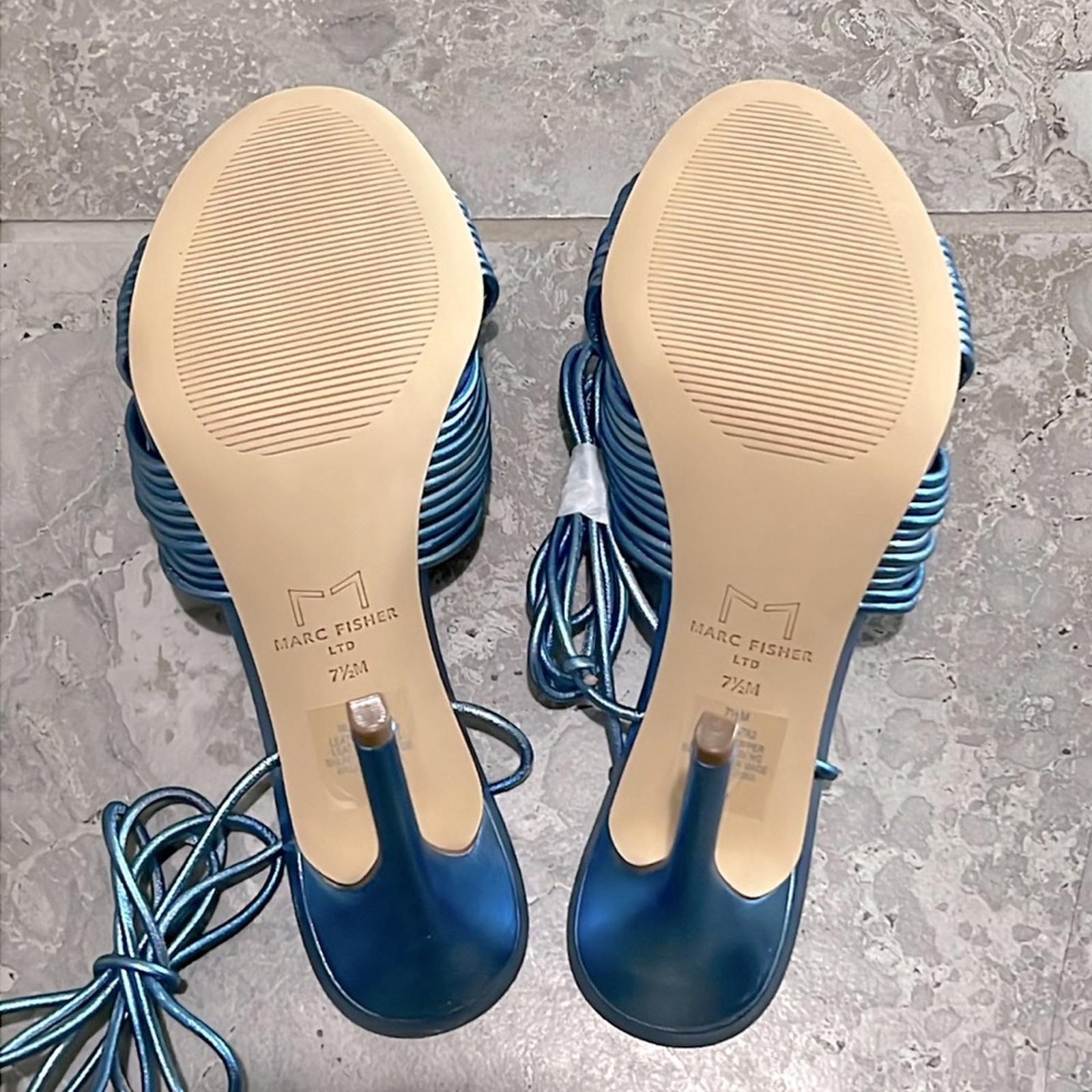 Marc Fisher LTD Brista Metallic Twist Ankle Tie Sandals Lt Blue, NWT, Size 7.5