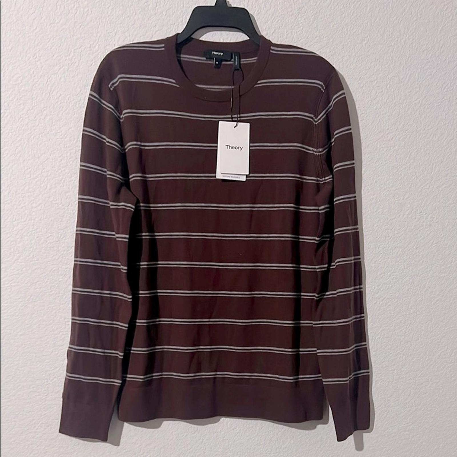 Theory Riland Harman Stripe Wool-Blend Sweater in Chianti/Grey Size M NWT $325