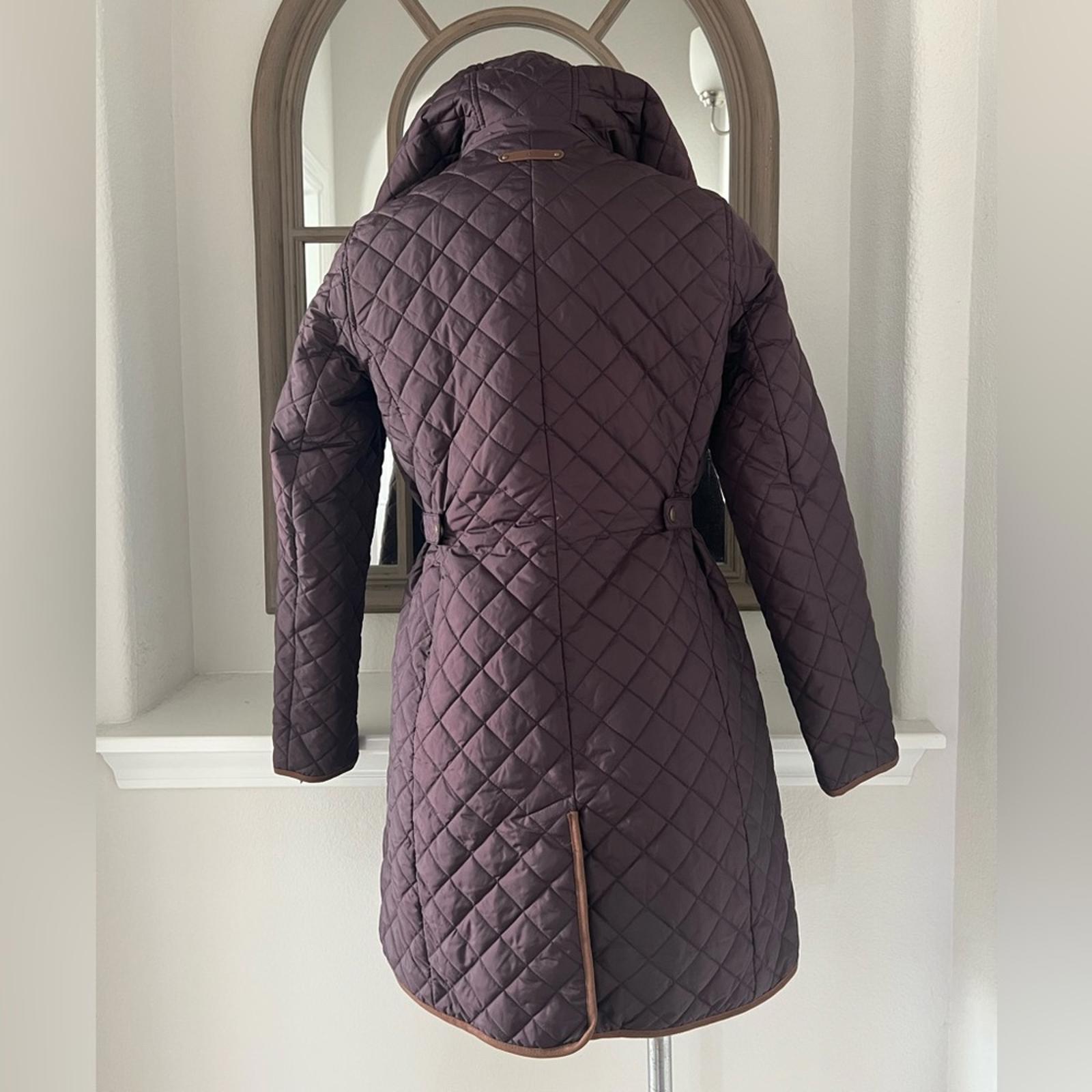 Lauren Ralph Lauren Faux-Leather-Trim Hooded Quilted Coat, Size S New w/Tag