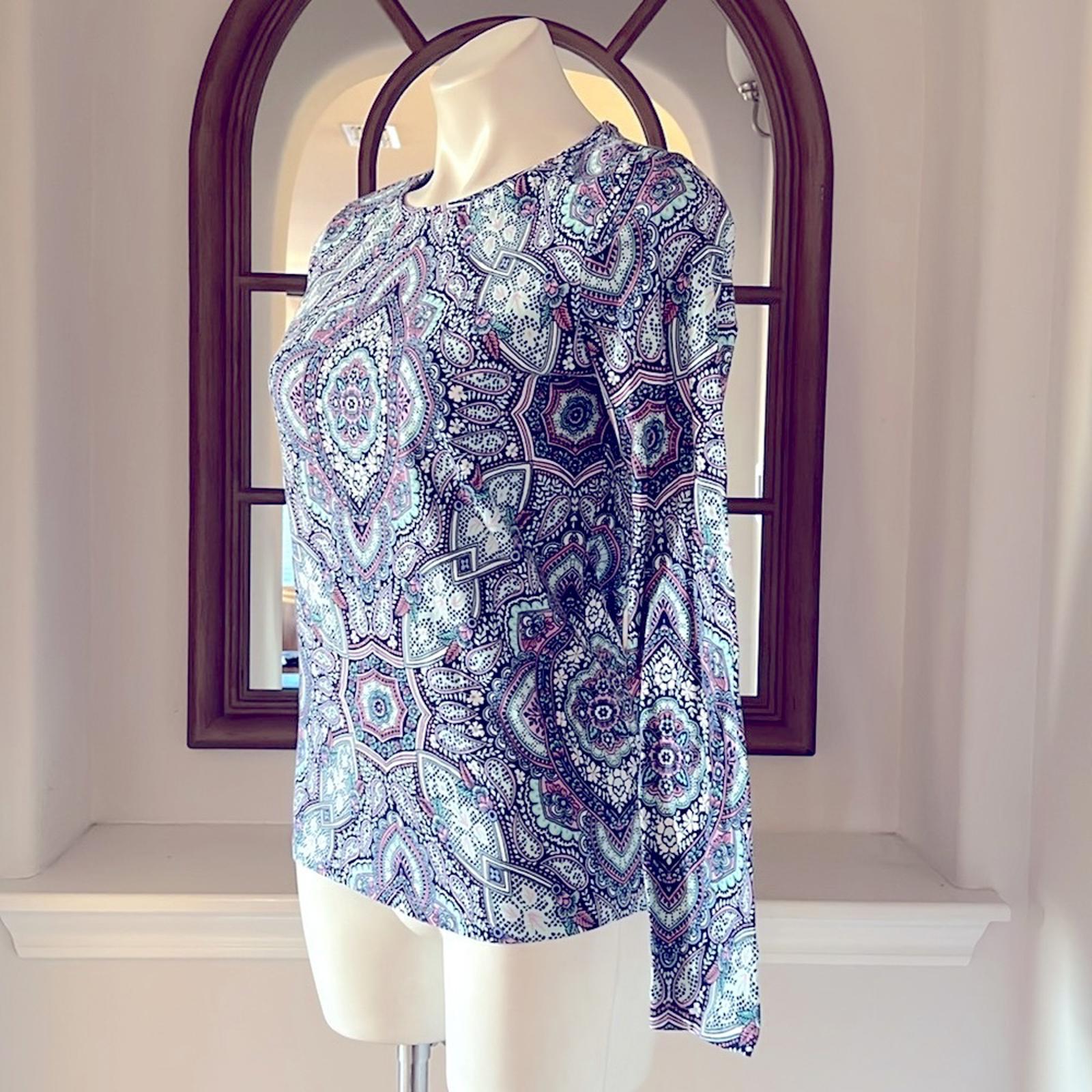 Talbots Crewneck Long Sleeve Tee, Mosaic Size S EXCELLENT!