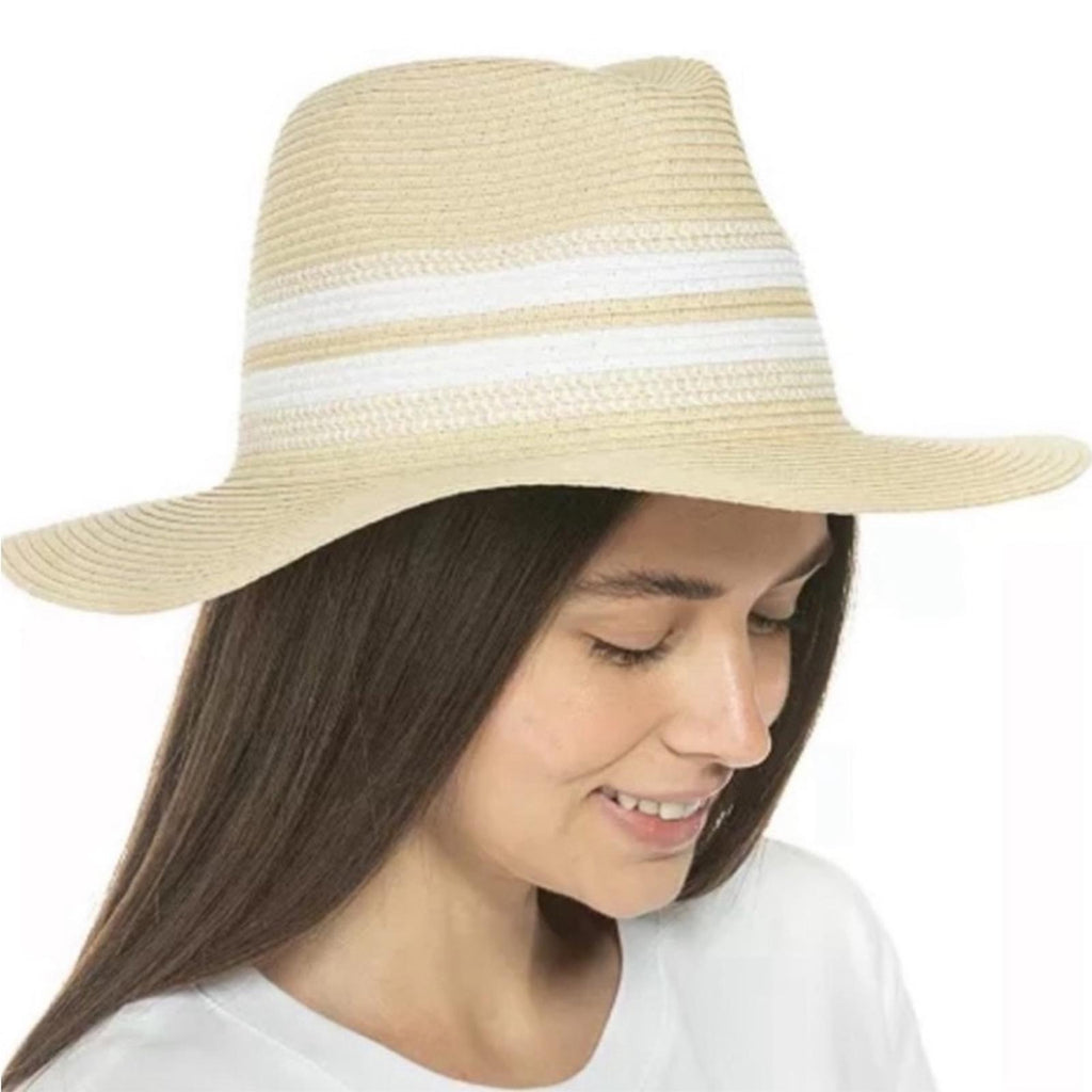 INC Striped Packable Panama Hat, Light Natural, One Size New w/Tag Retail $44.50