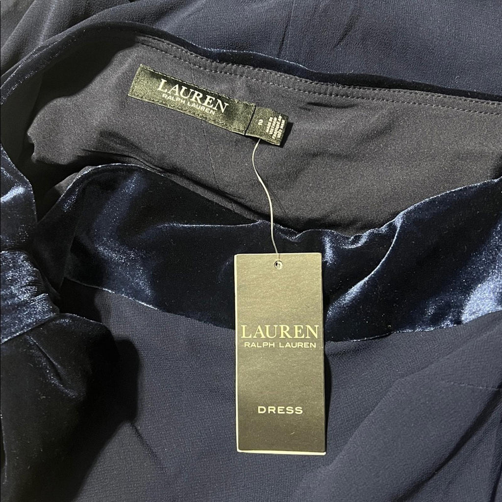 Lauren Ralph Lauren One-Shoulder Satin-Trim Dress in Navy, Size 2, NEW