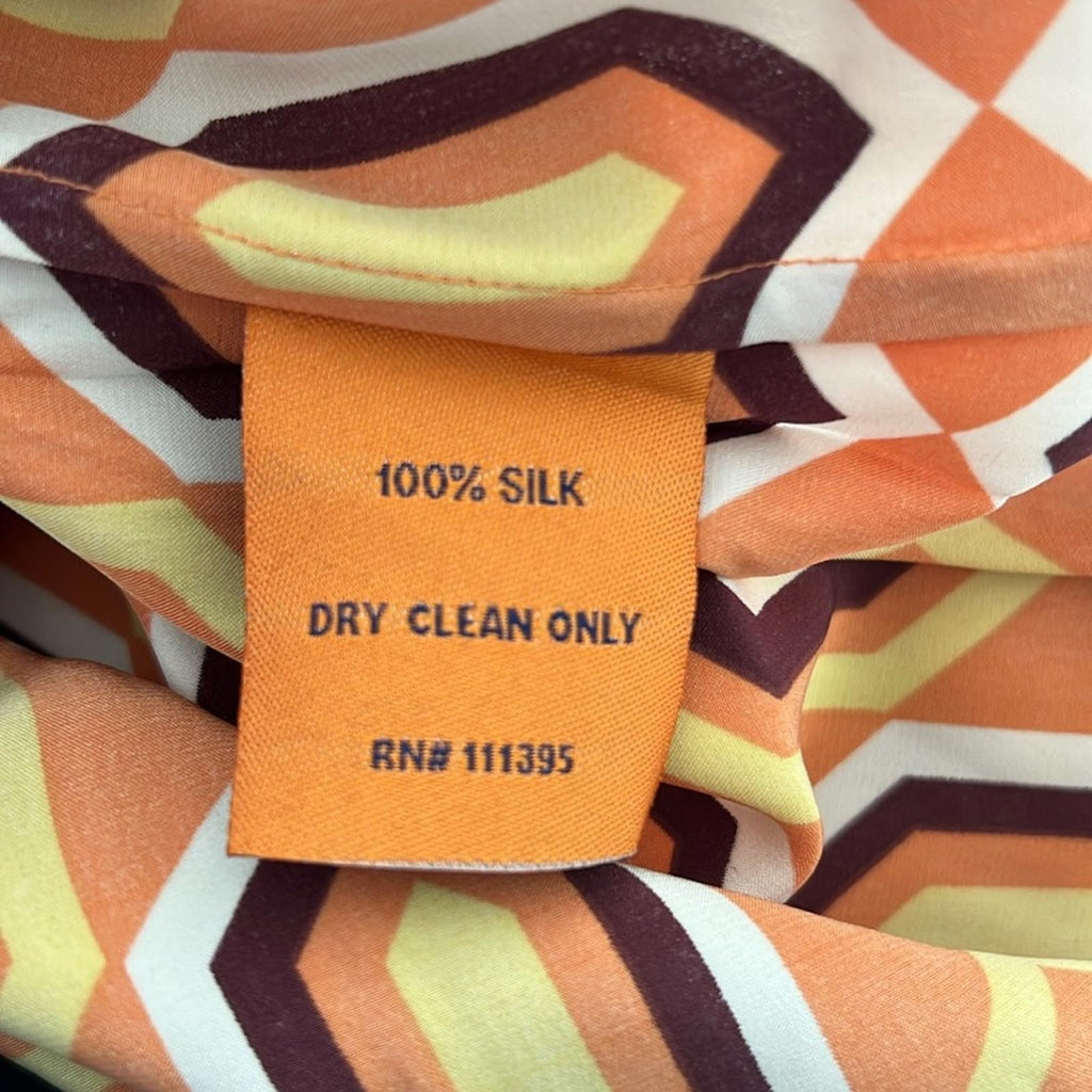 Tory Burch Silk Button Up Shirt in Orange Multi Size 6 EXCELLENT!