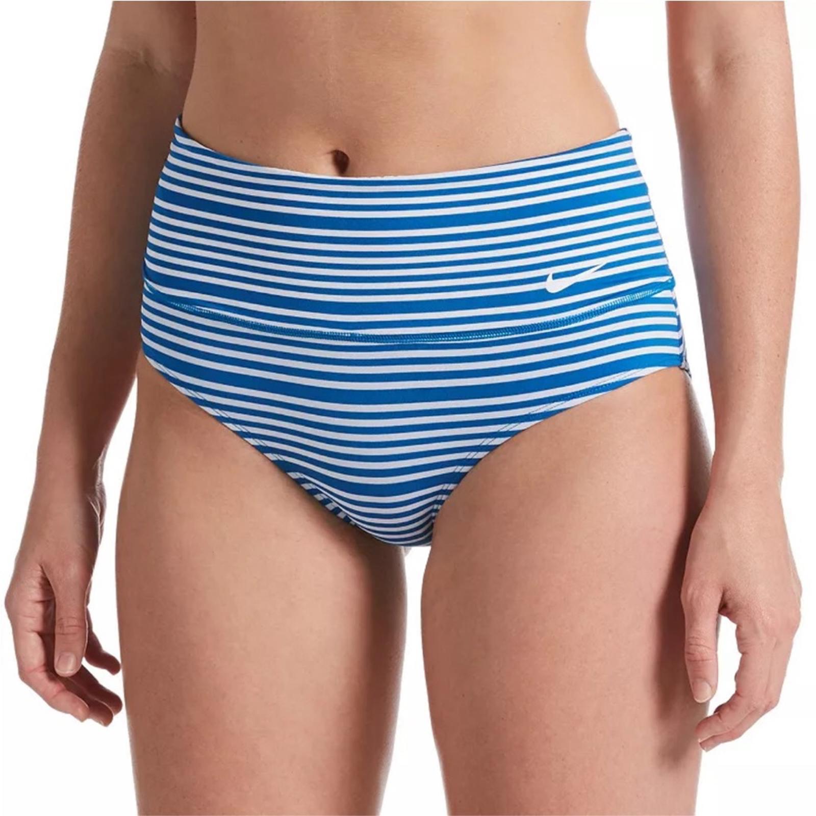 Nike Striped High Waisted Bikini Bottoms, Blue & White Size XL New w/Tag