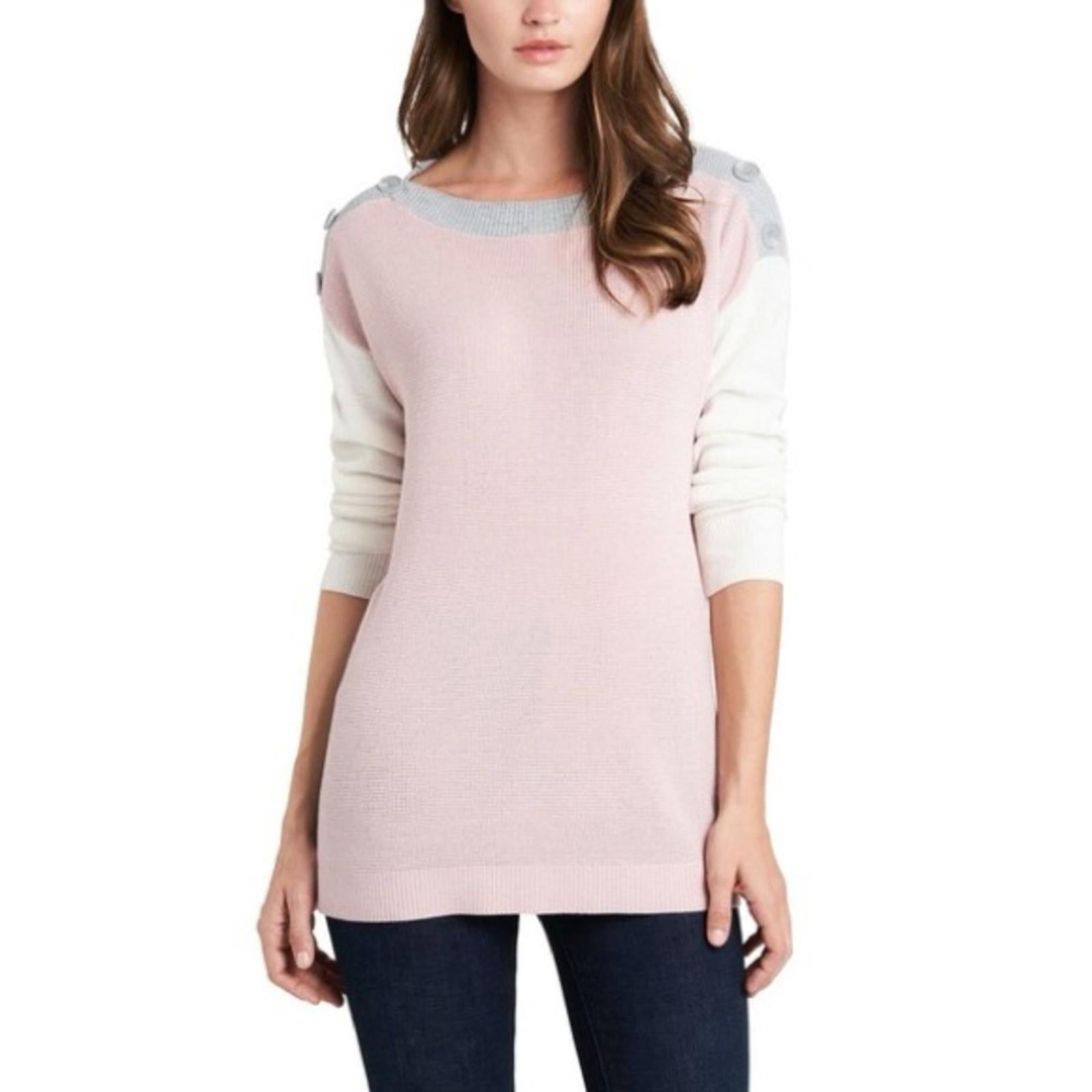 NEW Vince Camuto Button Detail Slitted Sides ColorBlock Sweater Soft Pink Size S