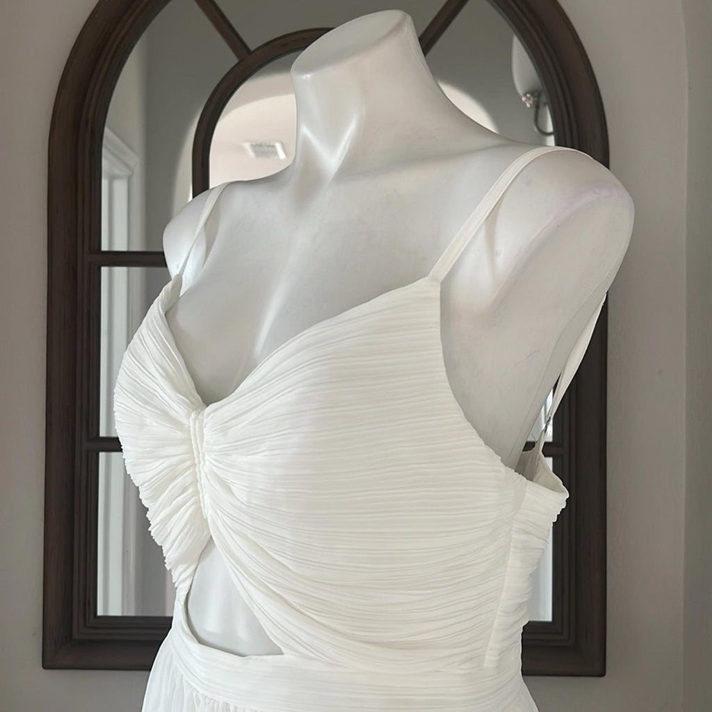 Aqua Bloomingdale’s Cutout Tiered Gown in Off White, Size S New 4 New w/Tag $298