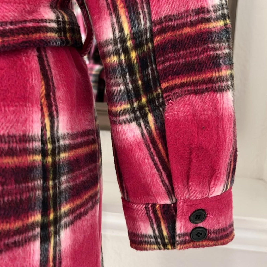 Bloomingdale’s Aqua Plaid Duster Trench Coat in Pink, Size M New w/Tag $178