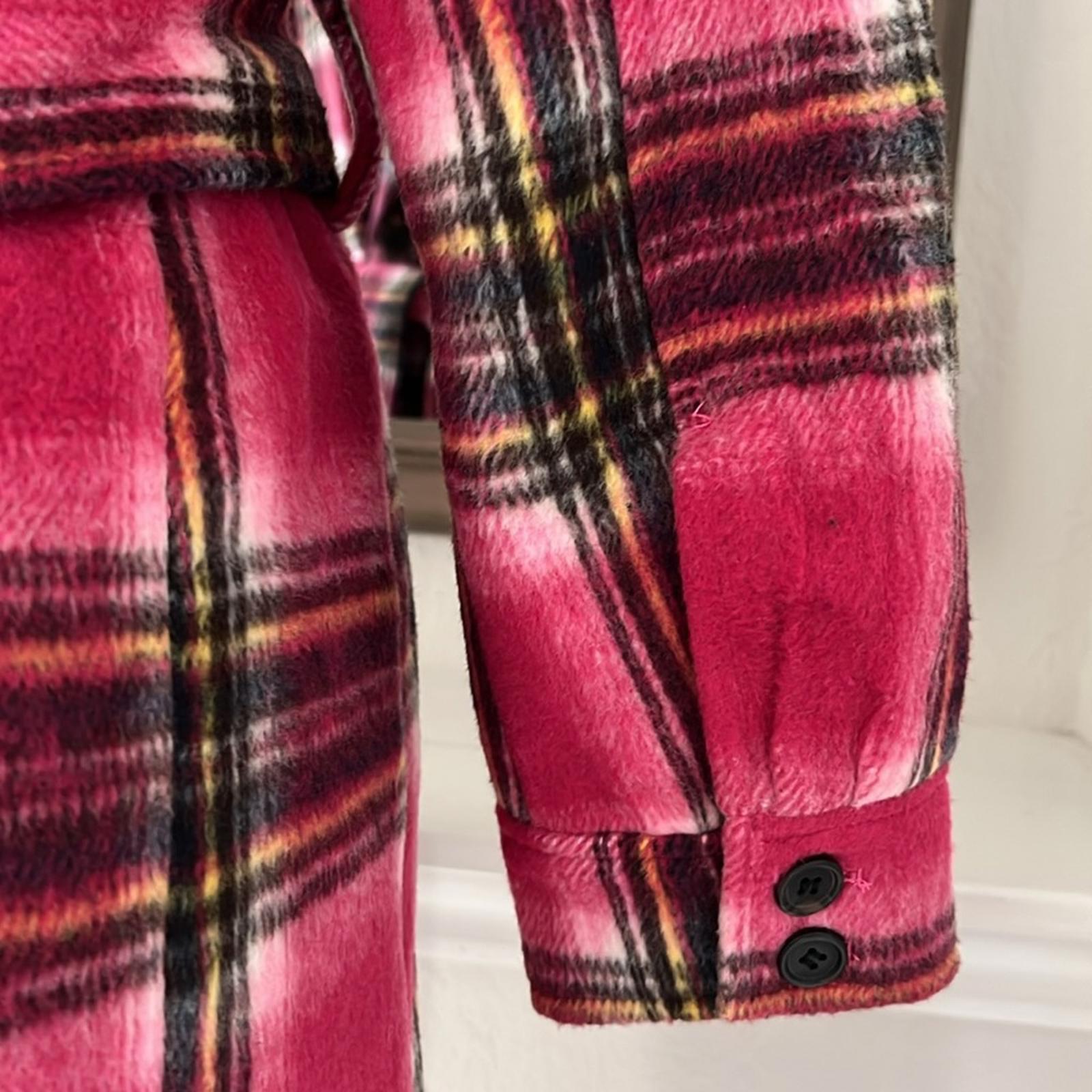 Bloomingdale’s Aqua Plaid Duster Trench Coat in Pink, Size M New w/Tag $178