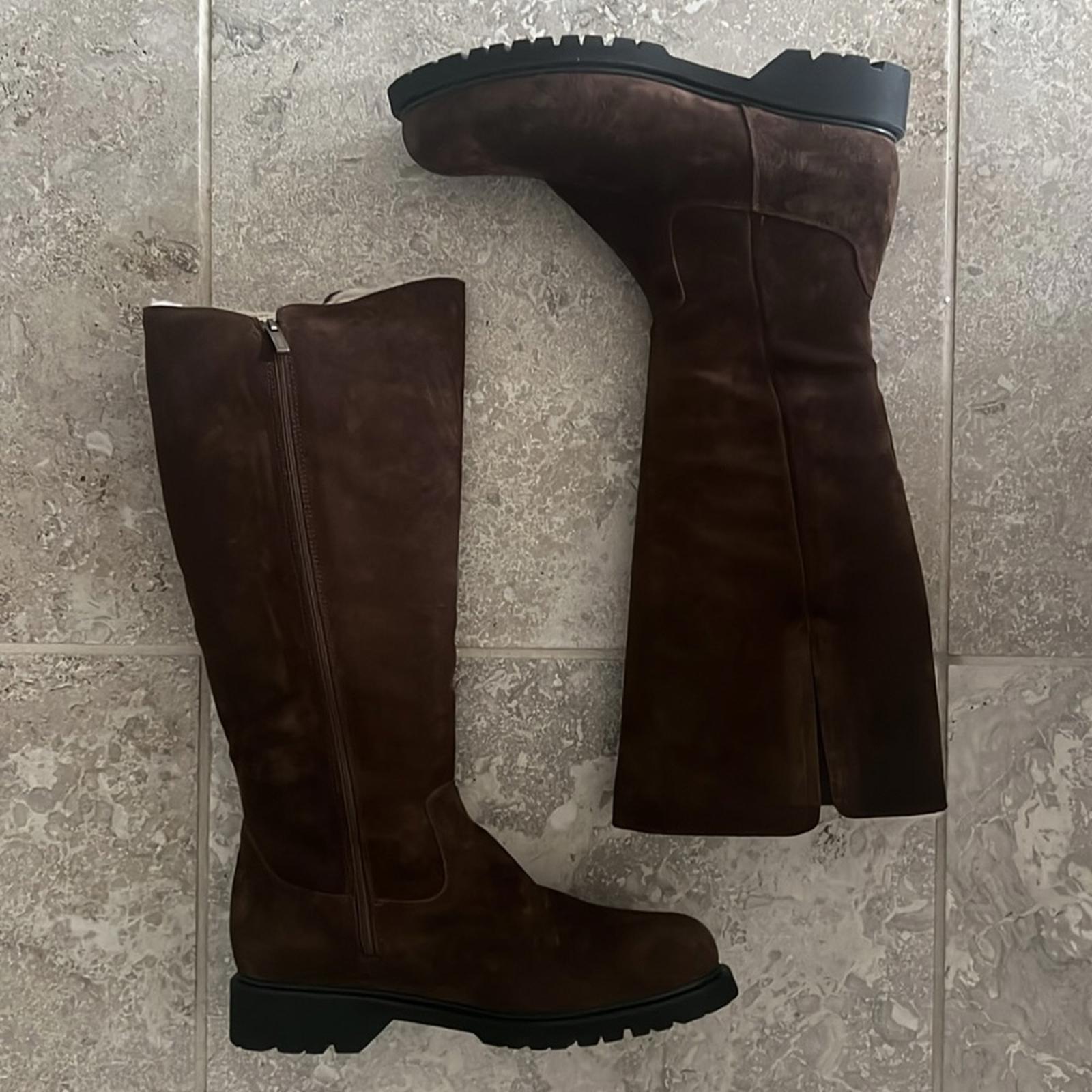 La Canadienne Helene Shearling-Lined Suede Boots in Brown, NWT, Size 11
