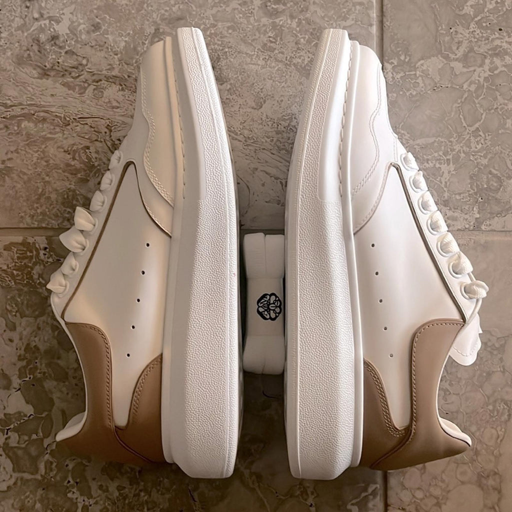 Alexander McQueen Oversized Low-Top Sneakers in White/ Camel, Size 41 NEW $850