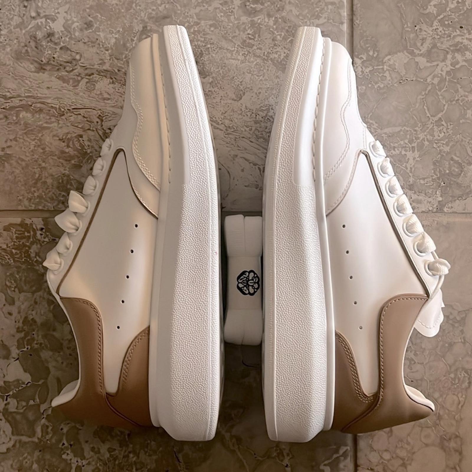 Alexander McQueen Oversized Low-Top Sneakers in White/ Camel, Size 41 NEW $850