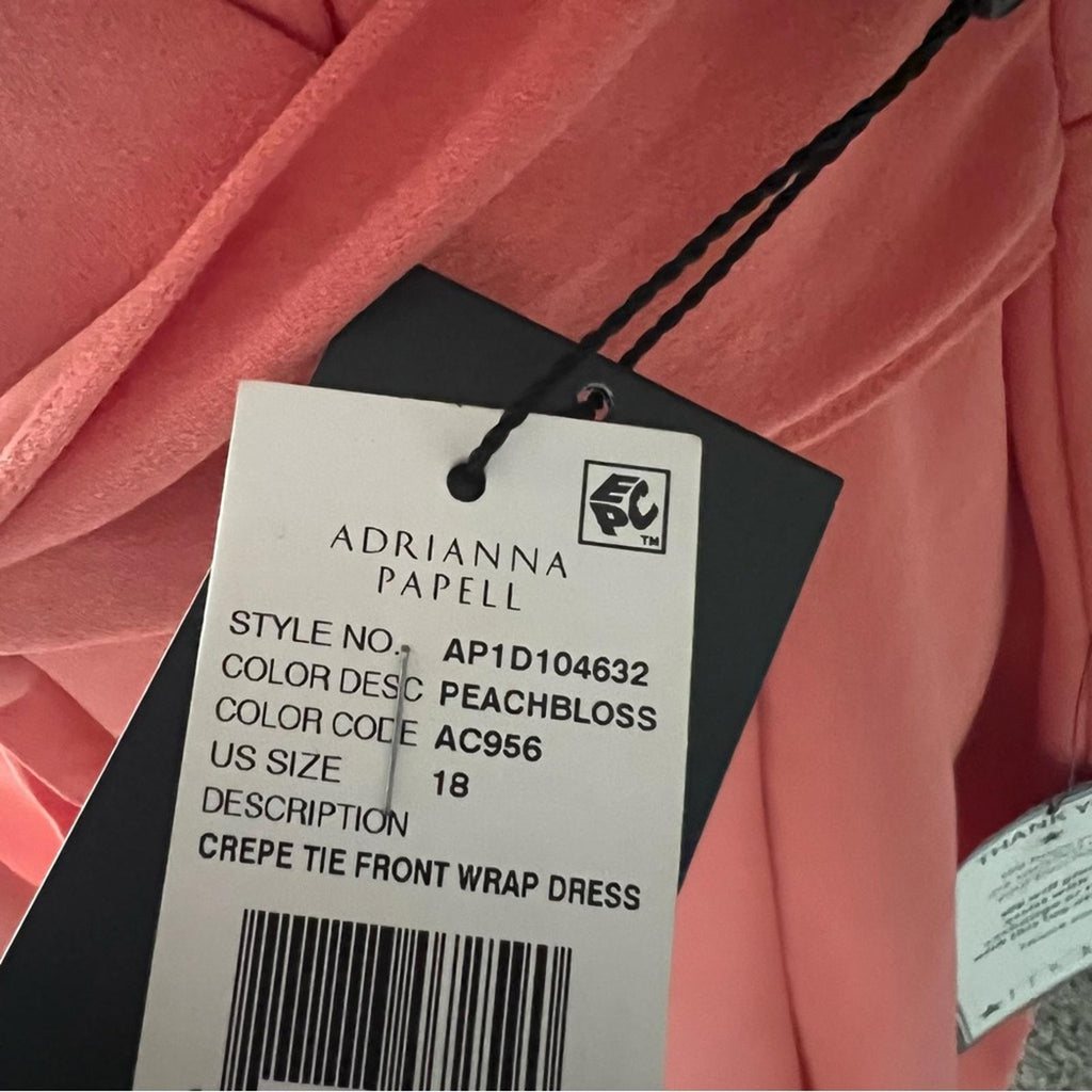 Adrianna Papell Crepe Tie Front Faux Wrap Midi Dress, NEW, Size 18