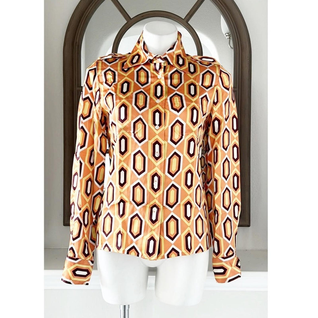 Tory Burch Silk Button Up Shirt in Orange Multi Size 6 EXCELLENT!