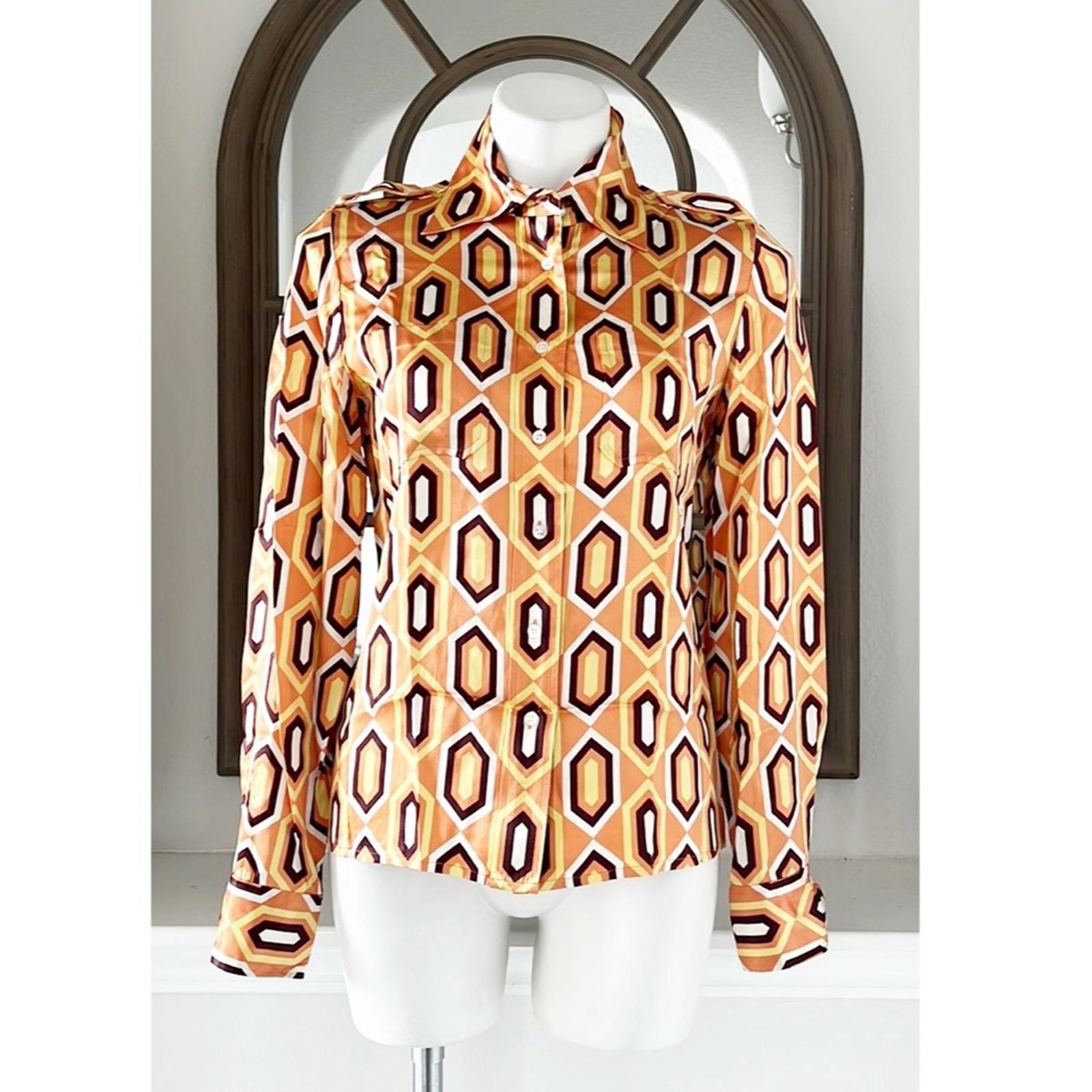Tory Burch Silk Button Up Shirt in Orange Multi Size 6 EXCELLENT!