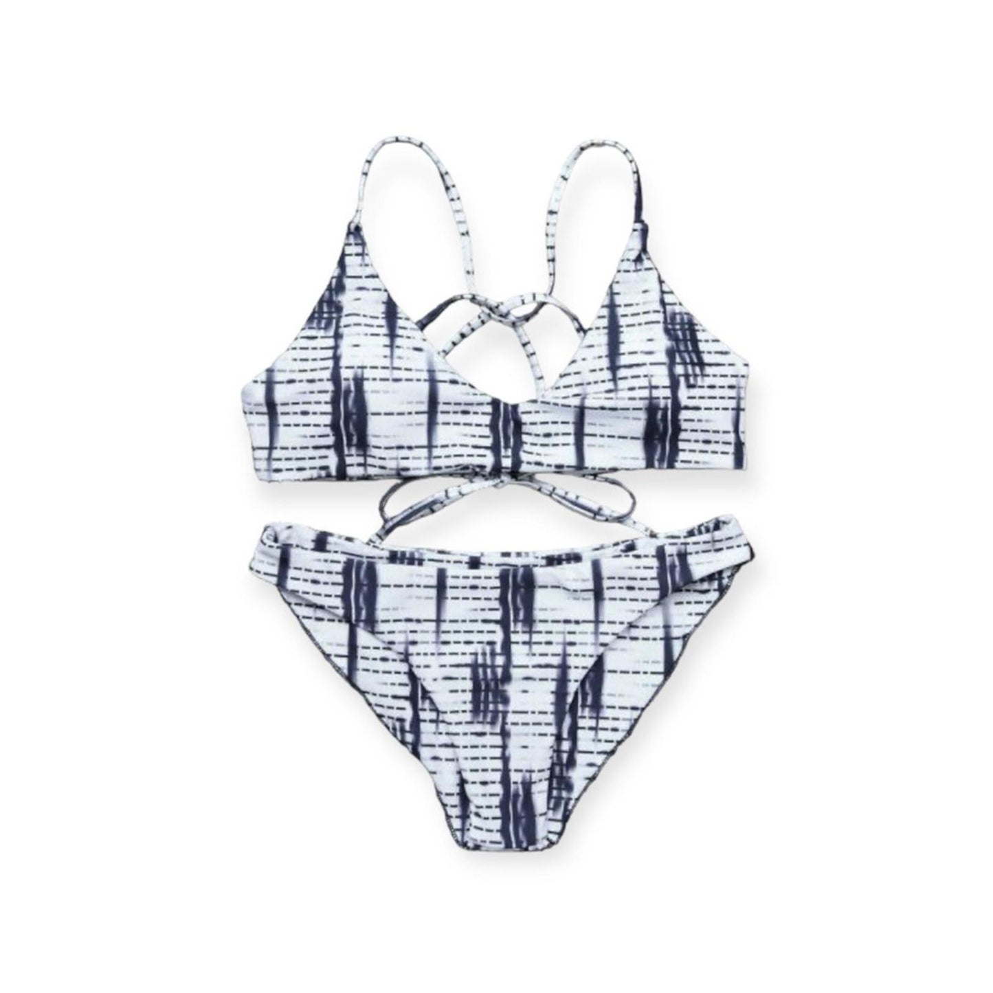 ZAFUL Blue Stripe Printed Cross Back Bikini Set Size L NEW