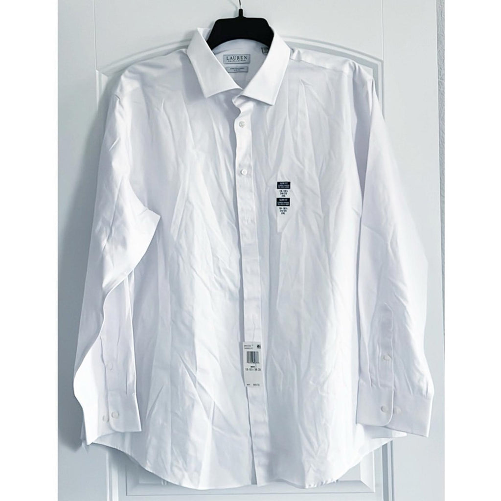 Lauren Ralph Lauren Stretch Slim Fit Dress Shirts in White, 18-18.5 (34/35) 2XL