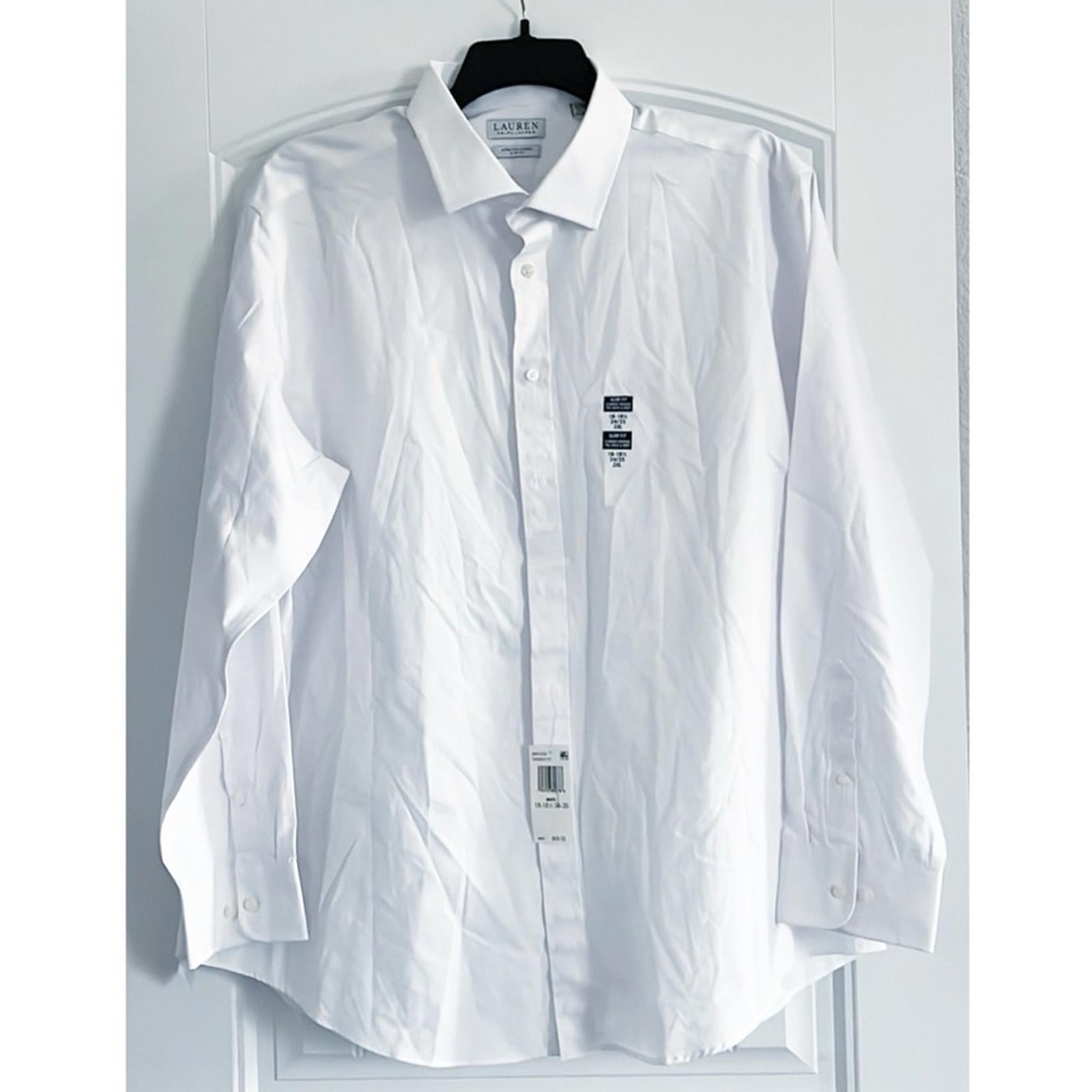 Lauren Ralph Lauren Stretch Slim Fit Dress Shirts in White, 18-18.5 (34/35) 2XL