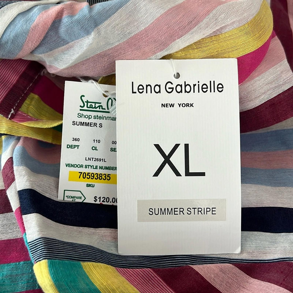Lena Gabrielle Linen-Blend Summer Stripe Shirt, Size XL New w/Tag $120