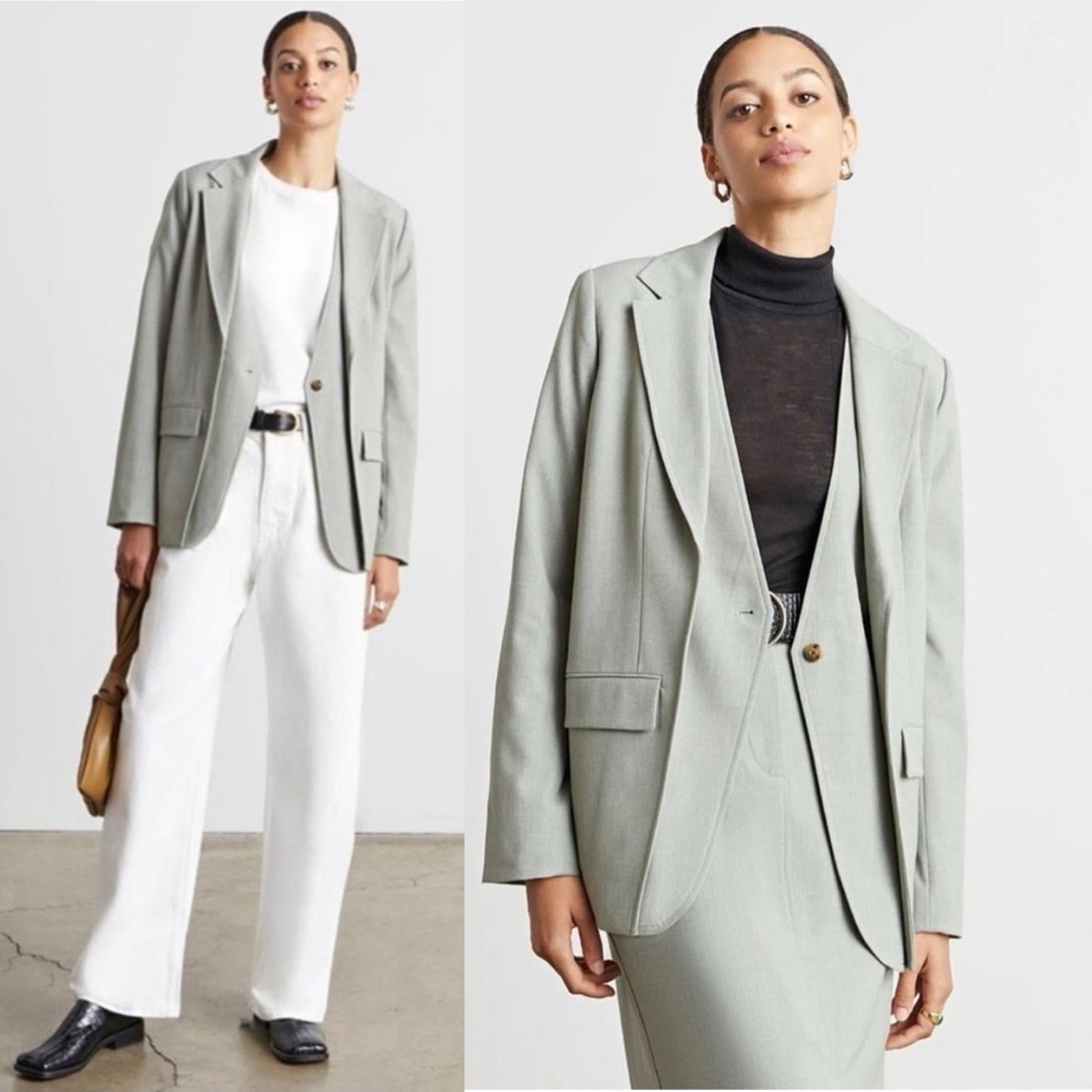 WhoWhatWear Audrey Layered Blazer in Stone Sage Green Size XL New w/Tag $228