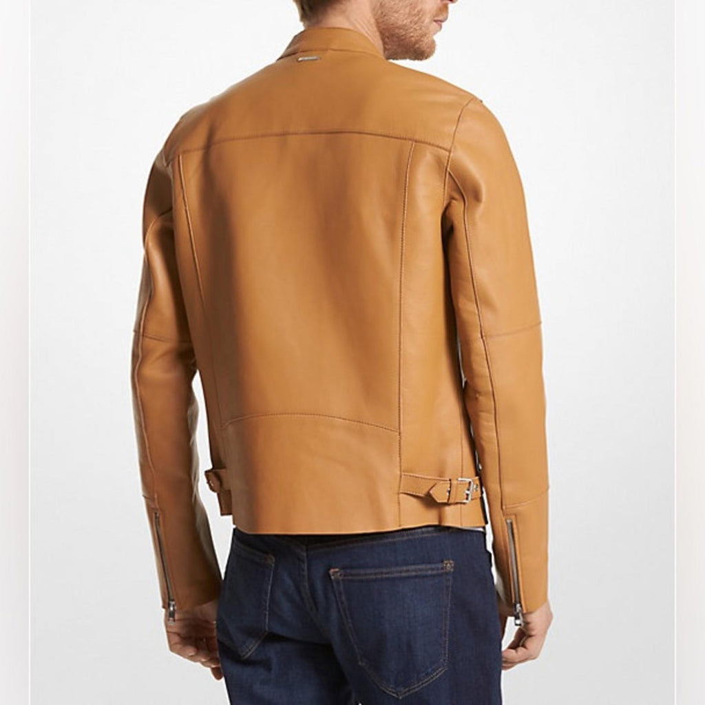 Michael Kors Men’s Nappa Leather Moto Jacket in Peanut/Tan, NWT, Size M $898