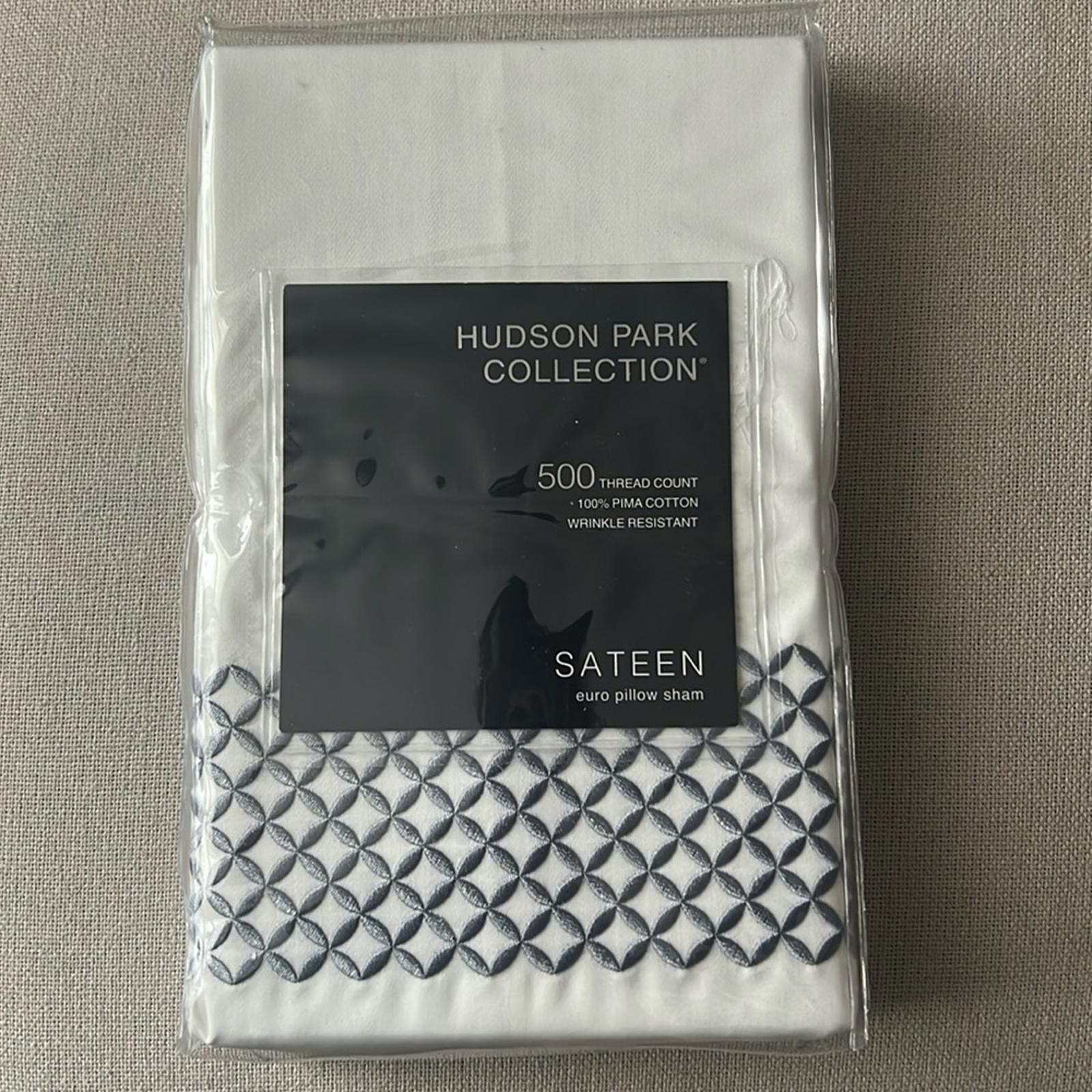 Hudson Park Collection Embroidered Geo Euro Sham in White/Blue, New w/Tag