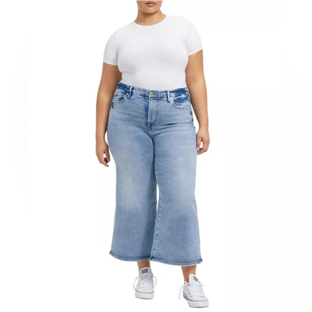 Good American High Rise Cropped Wide Leg Jeans in Blue Indigo, NWT, Size 16