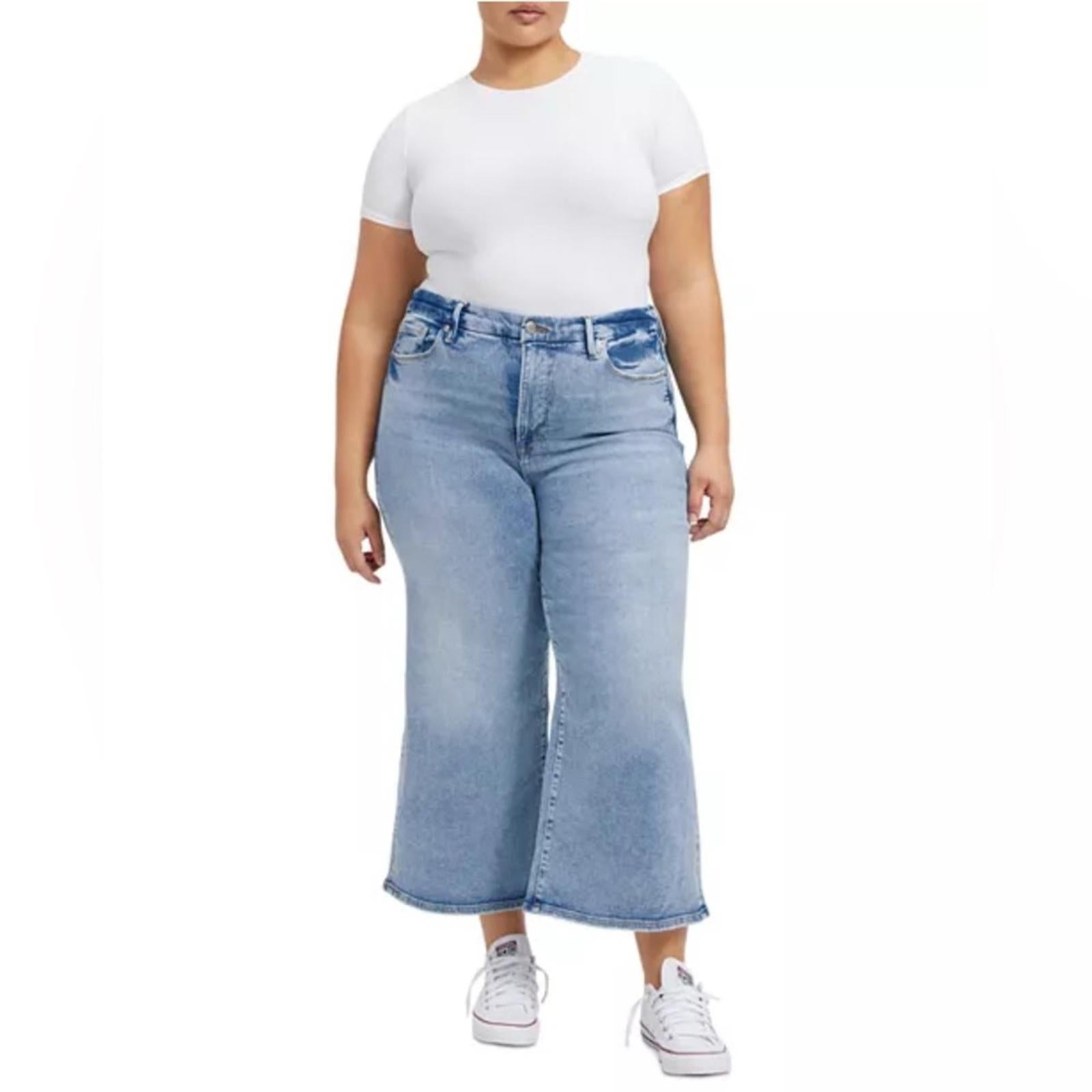 Good American High Rise Cropped Wide Leg Jeans in Blue Indigo, NWT, Size 16