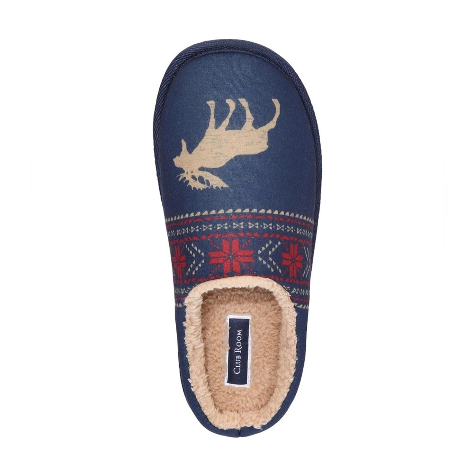 Club Room Men's Moose-Print Slippers (Navy, Small) Size 6-7 New in Box