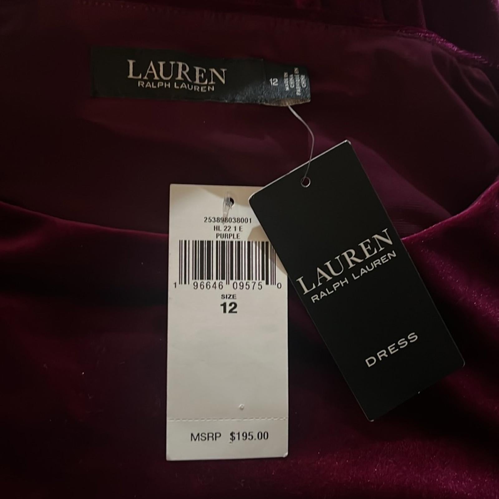 Lauren Ralph Lauren Velvet Cocktail Dress in Purple, Size 12, NEW w/Tag
